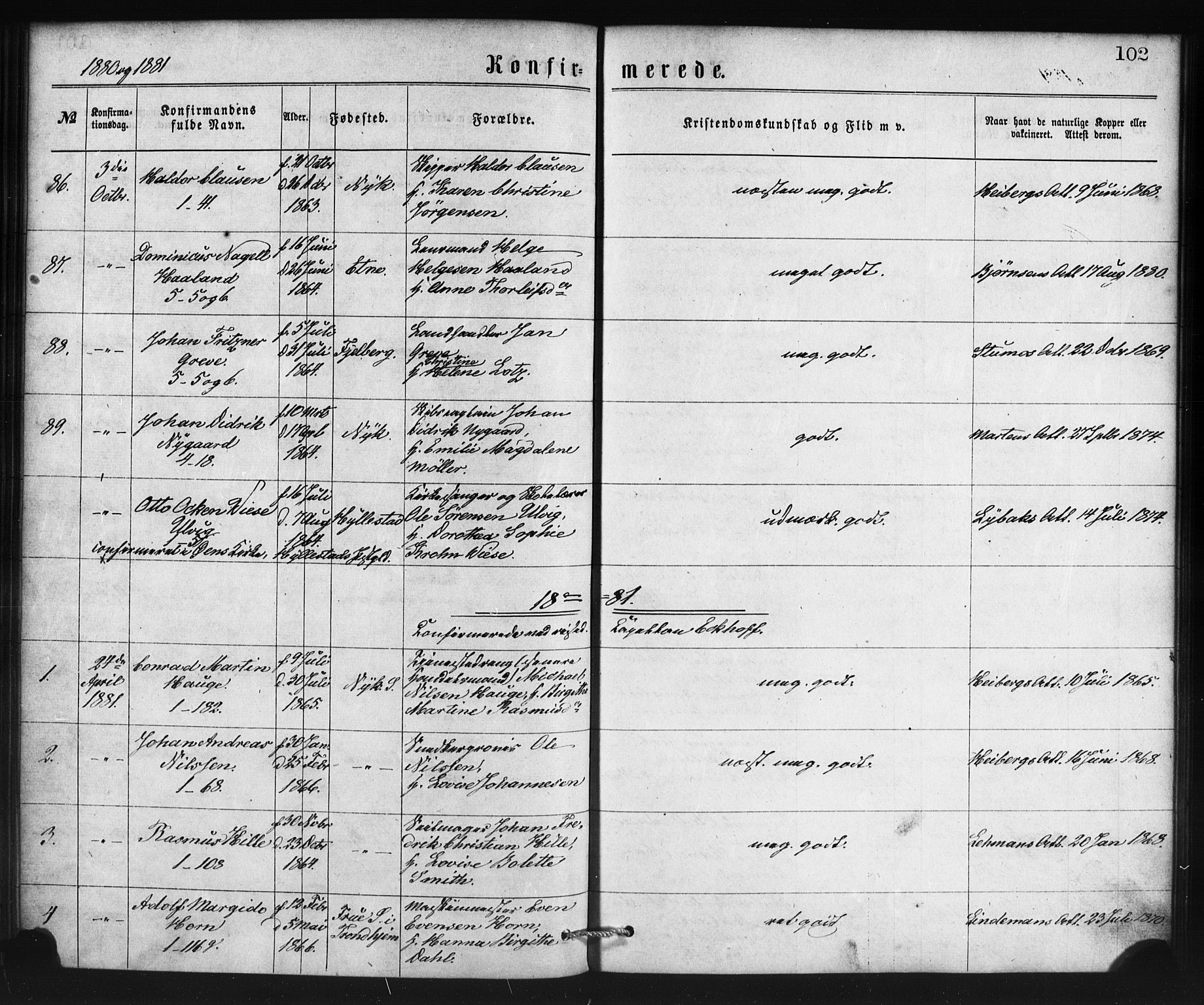 Nykirken Sokneprestembete, SAB/A-77101/H/Haa/L0025: Parish register (official) no. C 4, 1870-1886, p. 102