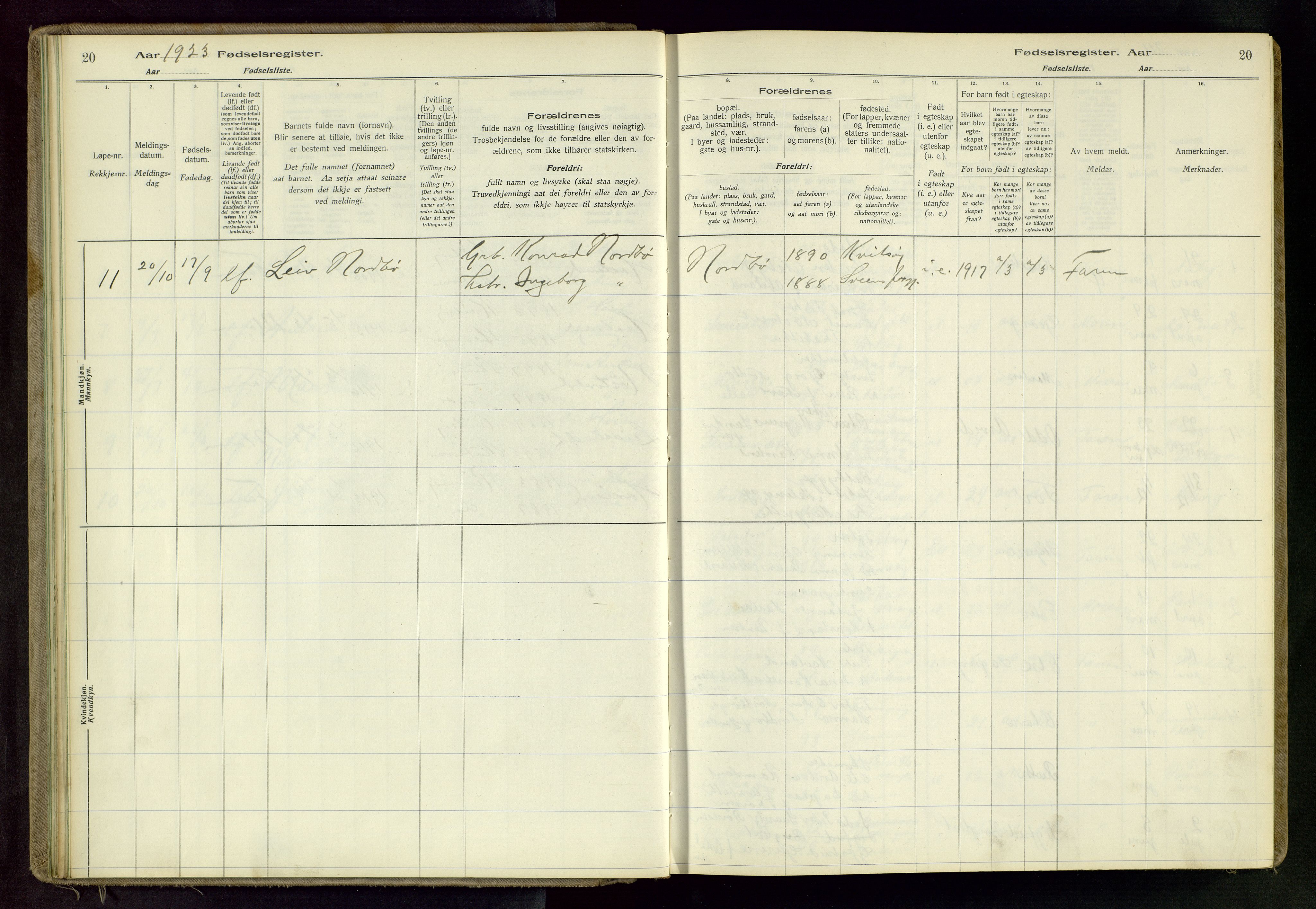 Randaberg sokneprestkontor, SAST/A-101798/001/A/L0004: Birth register no. 4, 1916-1982, p. 20