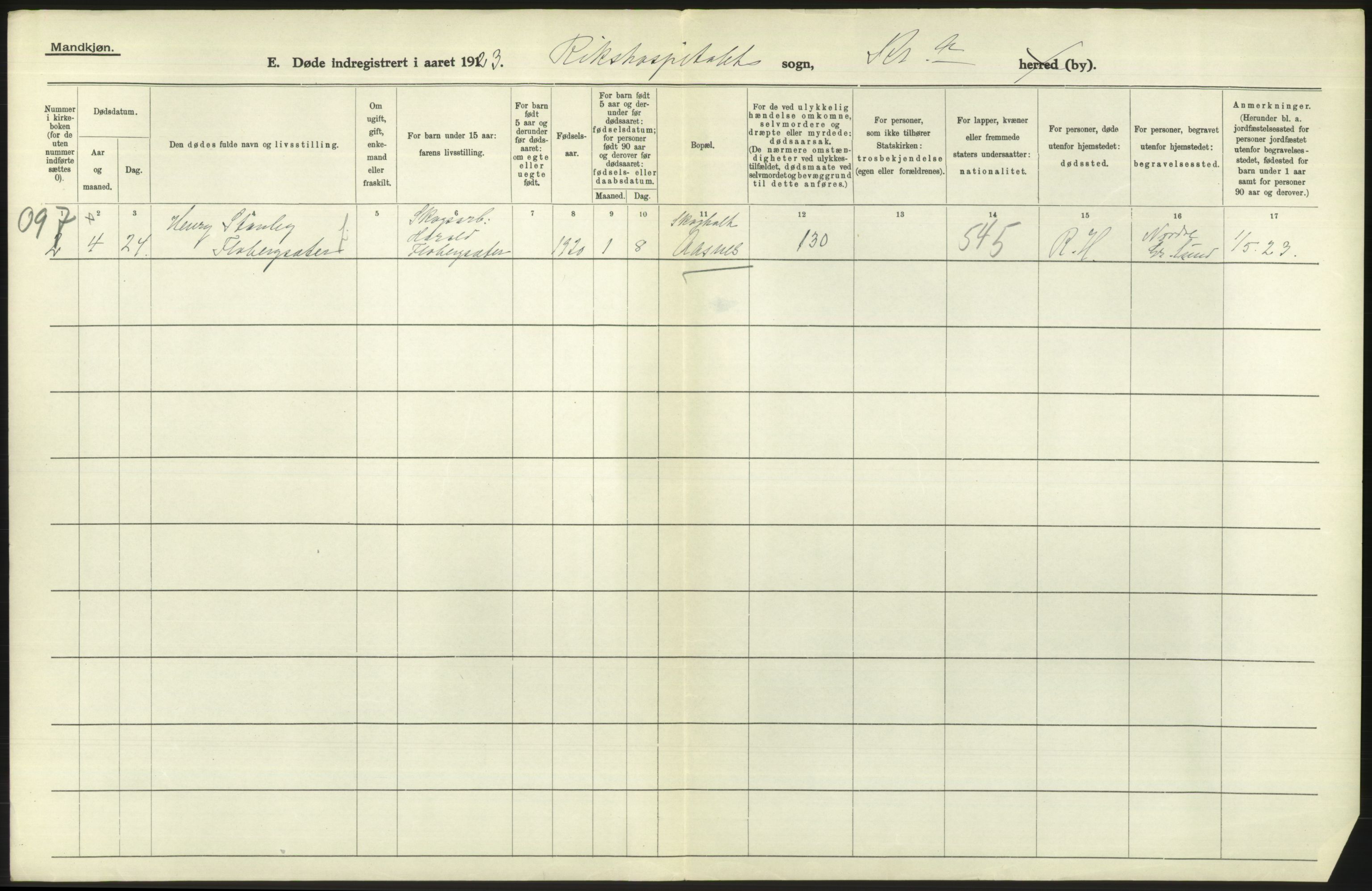 Statistisk sentralbyrå, Sosiodemografiske emner, Befolkning, AV/RA-S-2228/D/Df/Dfc/Dfcc/L0010: Kristiania: Døde, dødfødte, 1923, p. 616