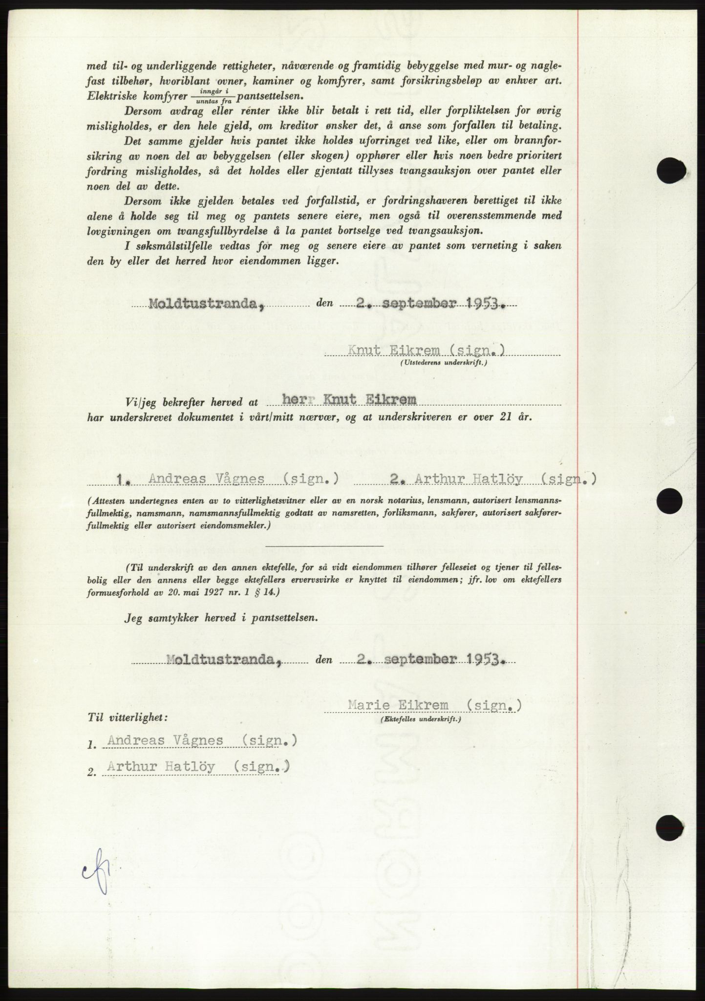 Søre Sunnmøre sorenskriveri, SAT/A-4122/1/2/2C/L0123: Mortgage book no. 11B, 1953-1953, Diary no: : 2188/1953