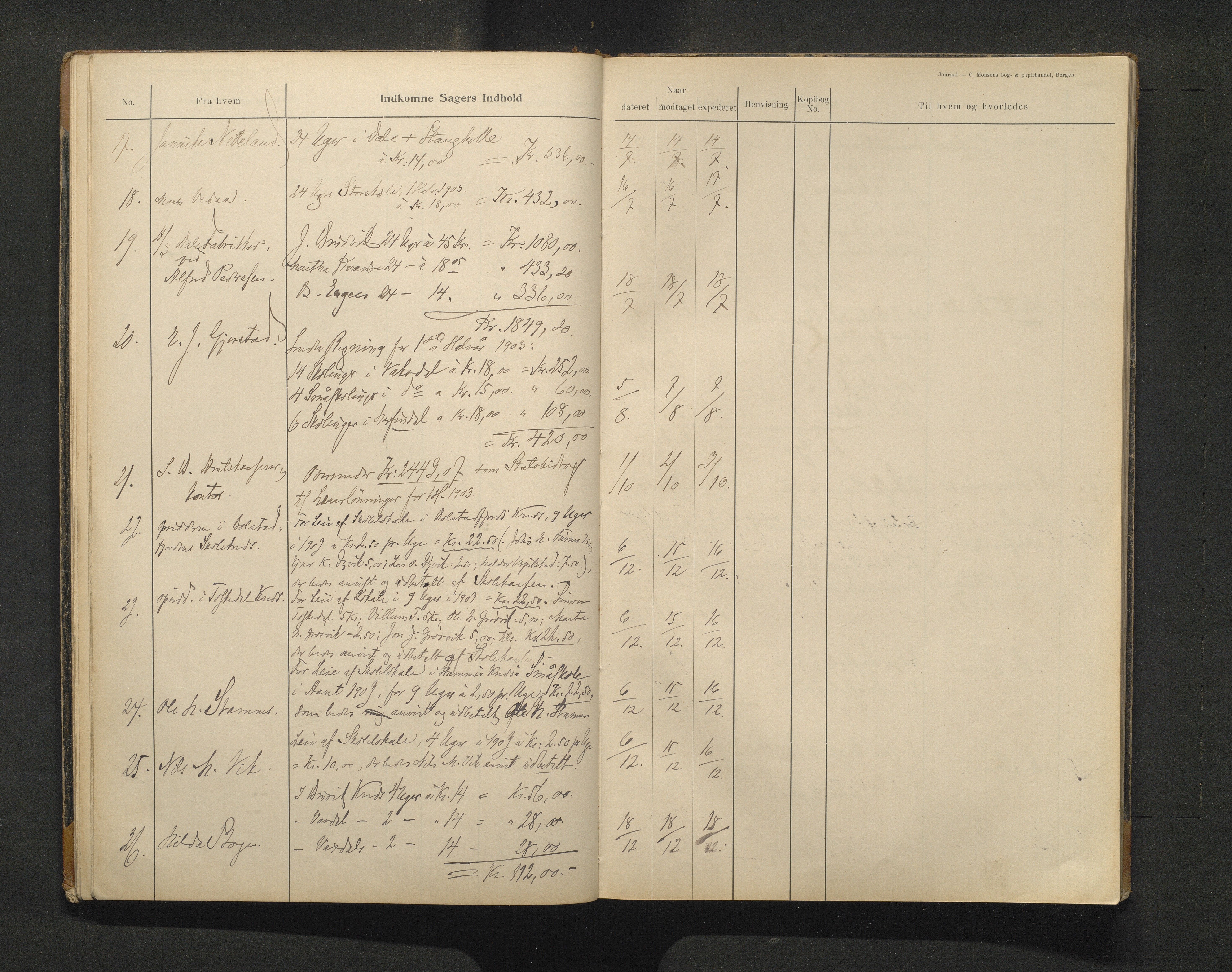 Bruvik kommune. Skulestyre, IKAH/1251a-211/C/Ca/L0002: Postjournal for Bruvik skulestyre, 1901-1912