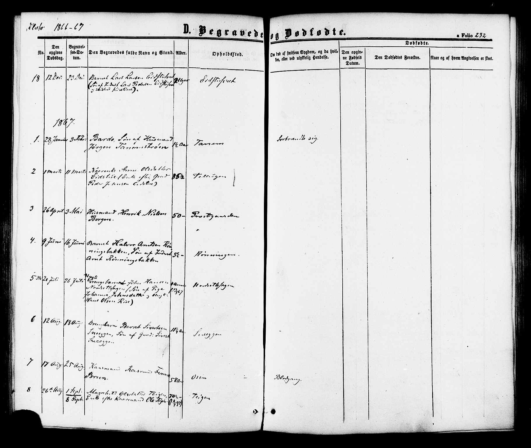 Ministerialprotokoller, klokkerbøker og fødselsregistre - Sør-Trøndelag, SAT/A-1456/618/L0442: Parish register (official) no. 618A06 /1, 1863-1879, p. 232