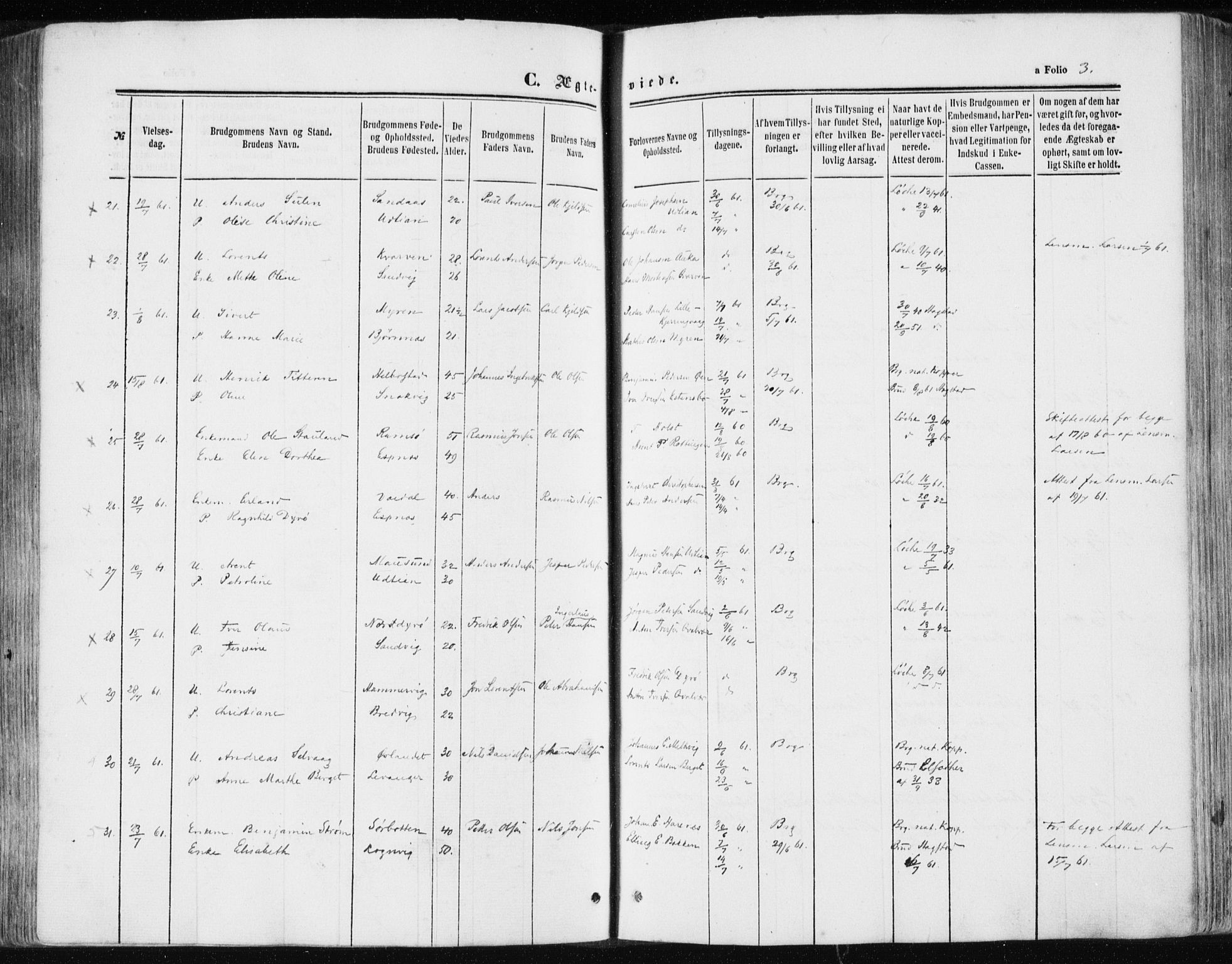 Ministerialprotokoller, klokkerbøker og fødselsregistre - Sør-Trøndelag, AV/SAT-A-1456/634/L0531: Parish register (official) no. 634A07, 1861-1870, p. 3