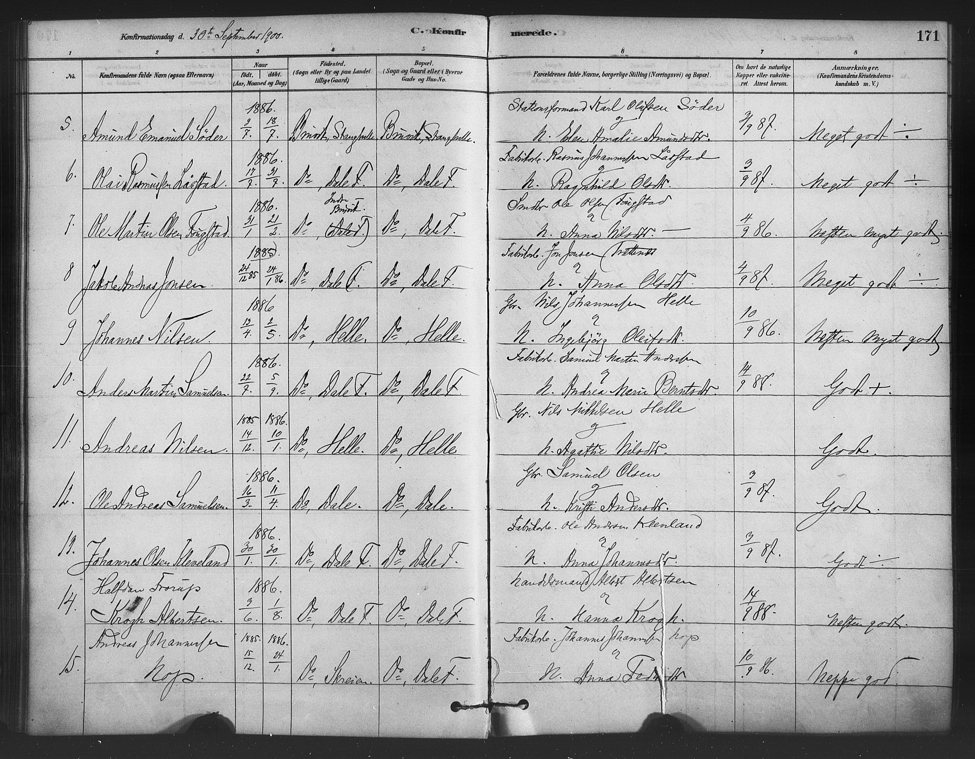 Bruvik Sokneprestembete, AV/SAB-A-74701/H/Haa: Parish register (official) no. B 1, 1878-1904, p. 171