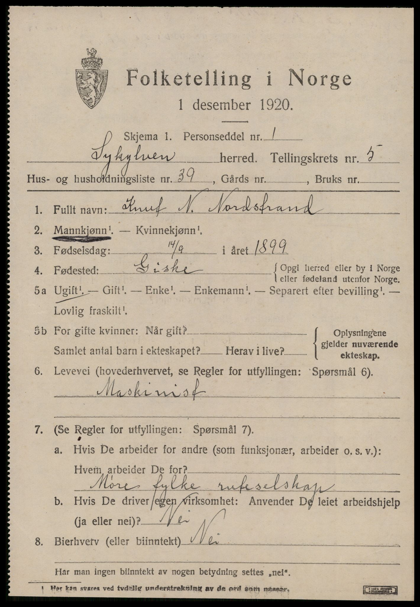 SAT, 1920 census for Sykkylven, 1920, p. 3641