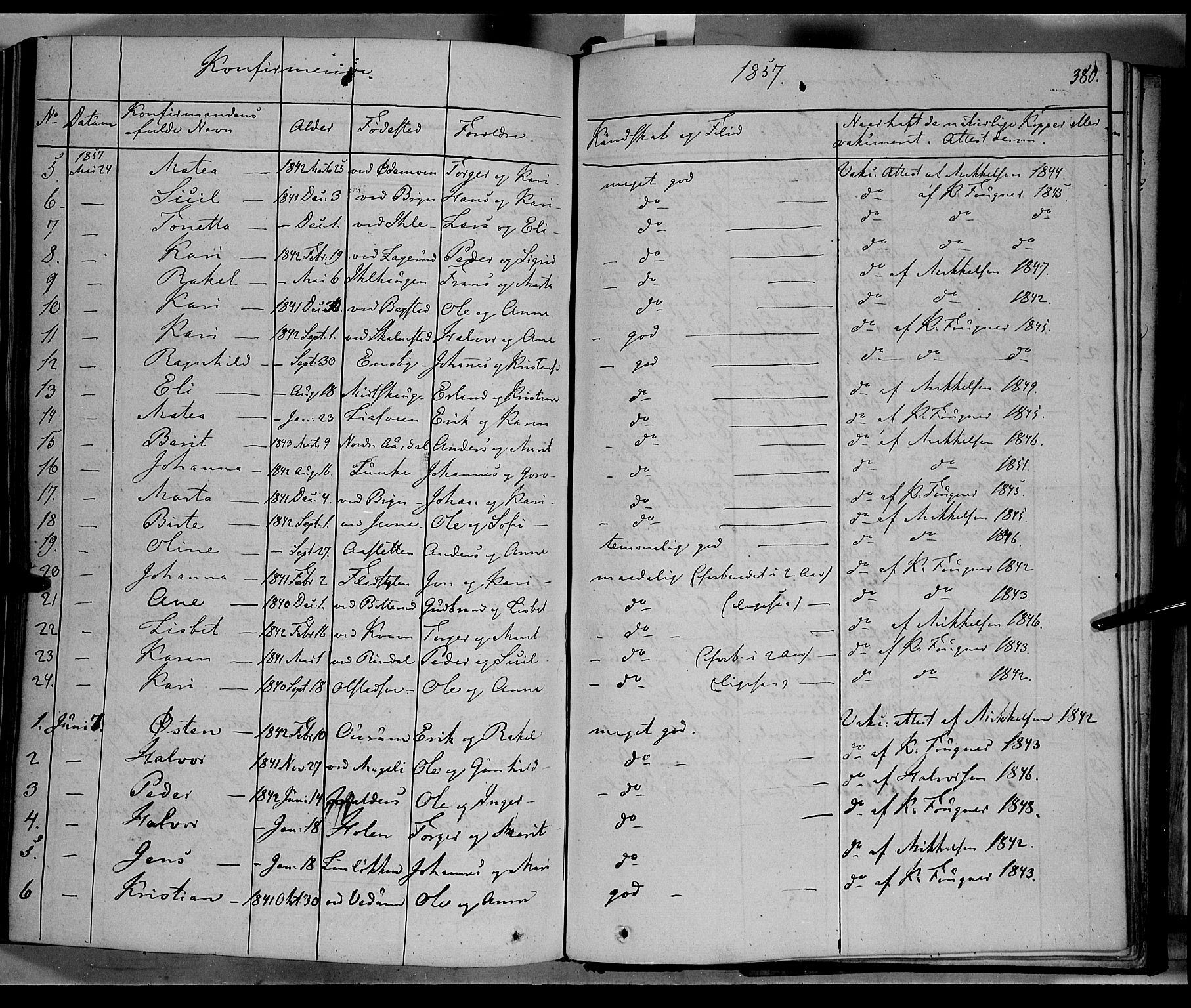 Øyer prestekontor, SAH/PREST-084/H/Ha/Haa/L0005: Parish register (official) no. 5, 1842-1857, p. 380