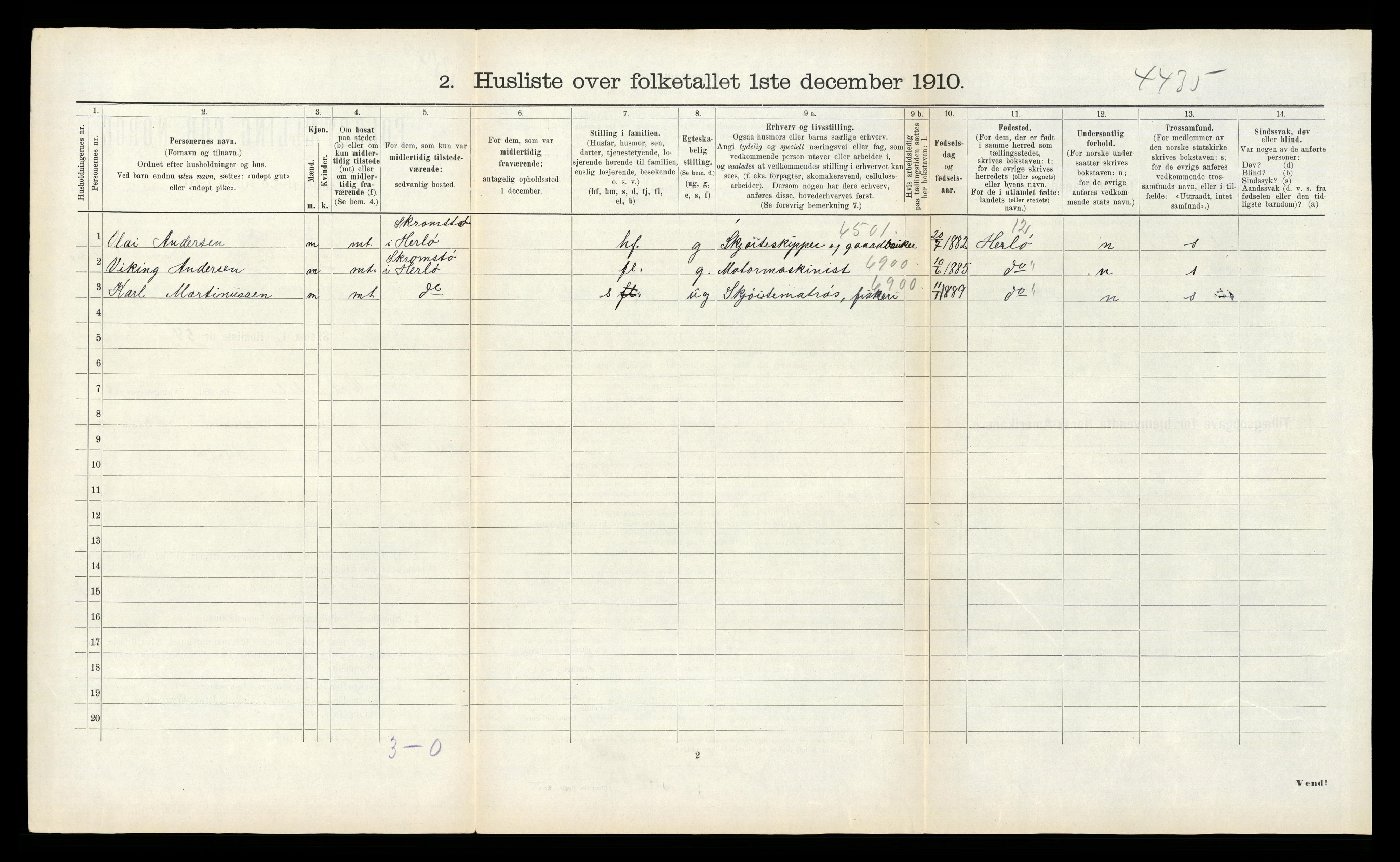 RA, 1910 census for Ørland, 1910, p. 172