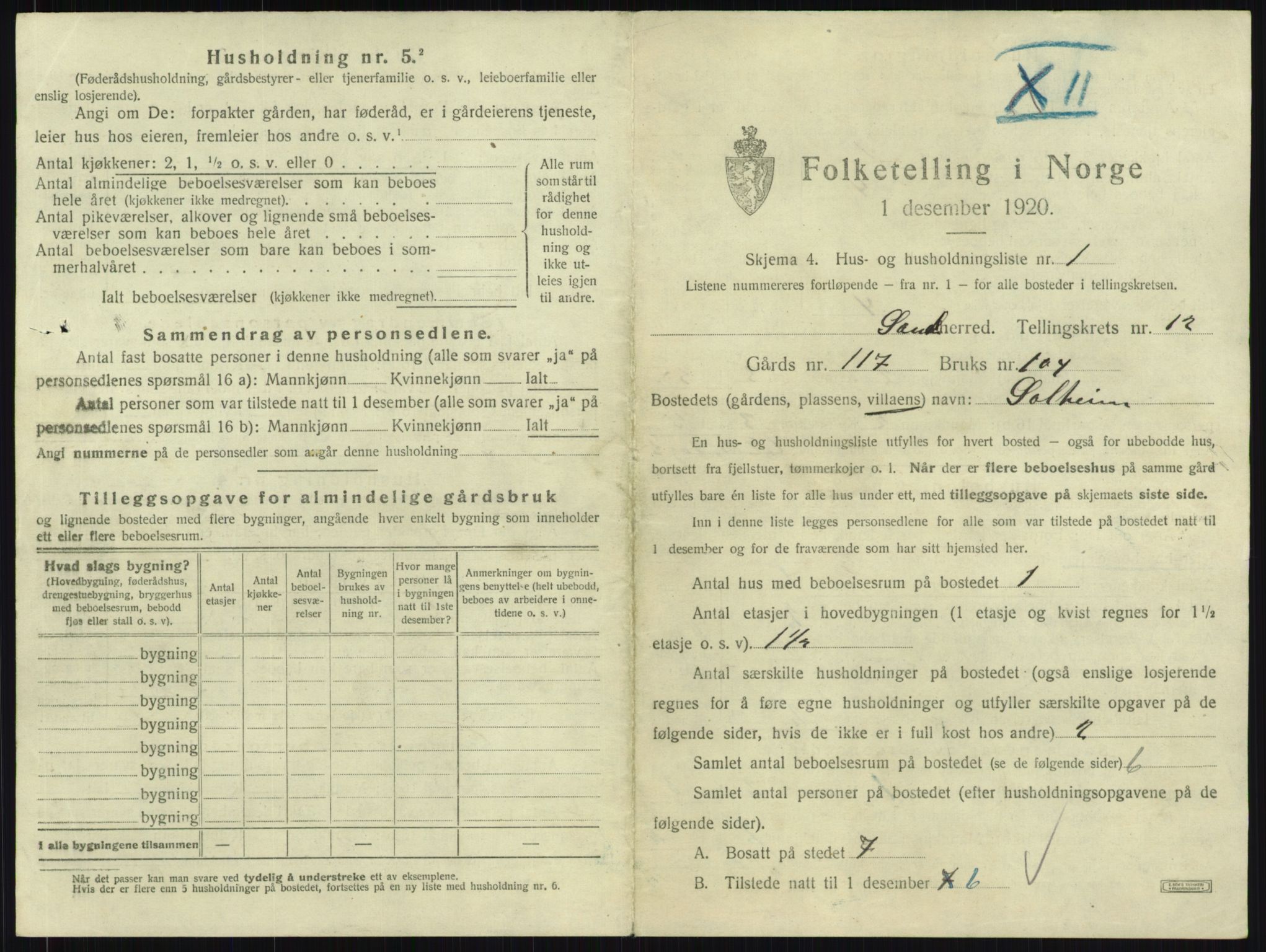 SAKO, 1920 census for Sandeherred, 1920, p. 2576