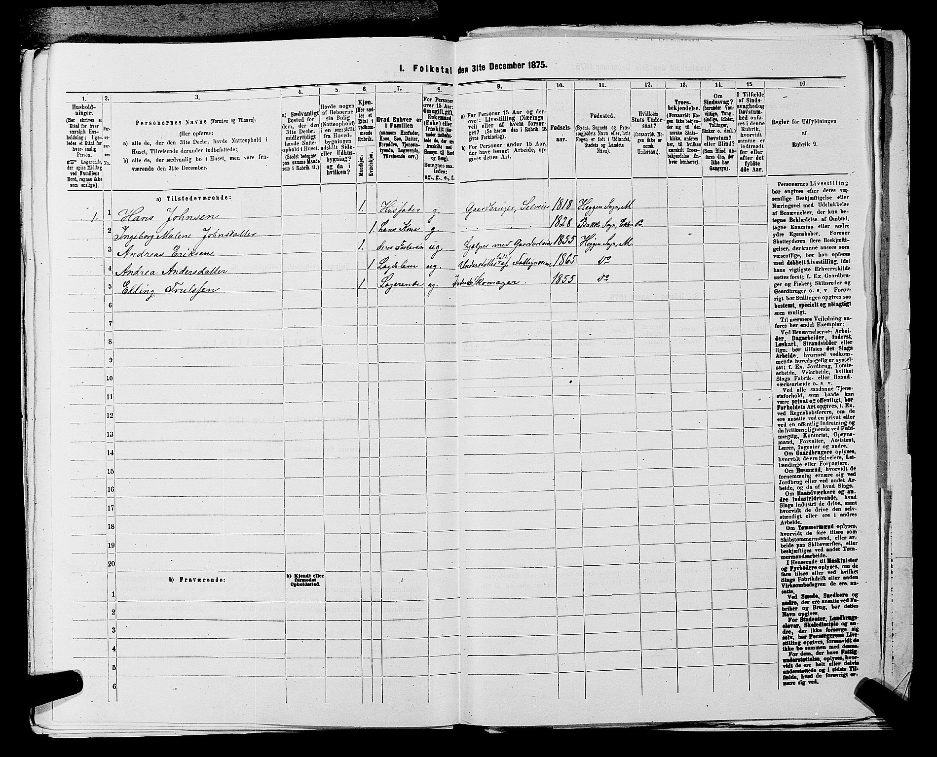 SAKO, 1875 census for 0623P Modum, 1875, p. 303