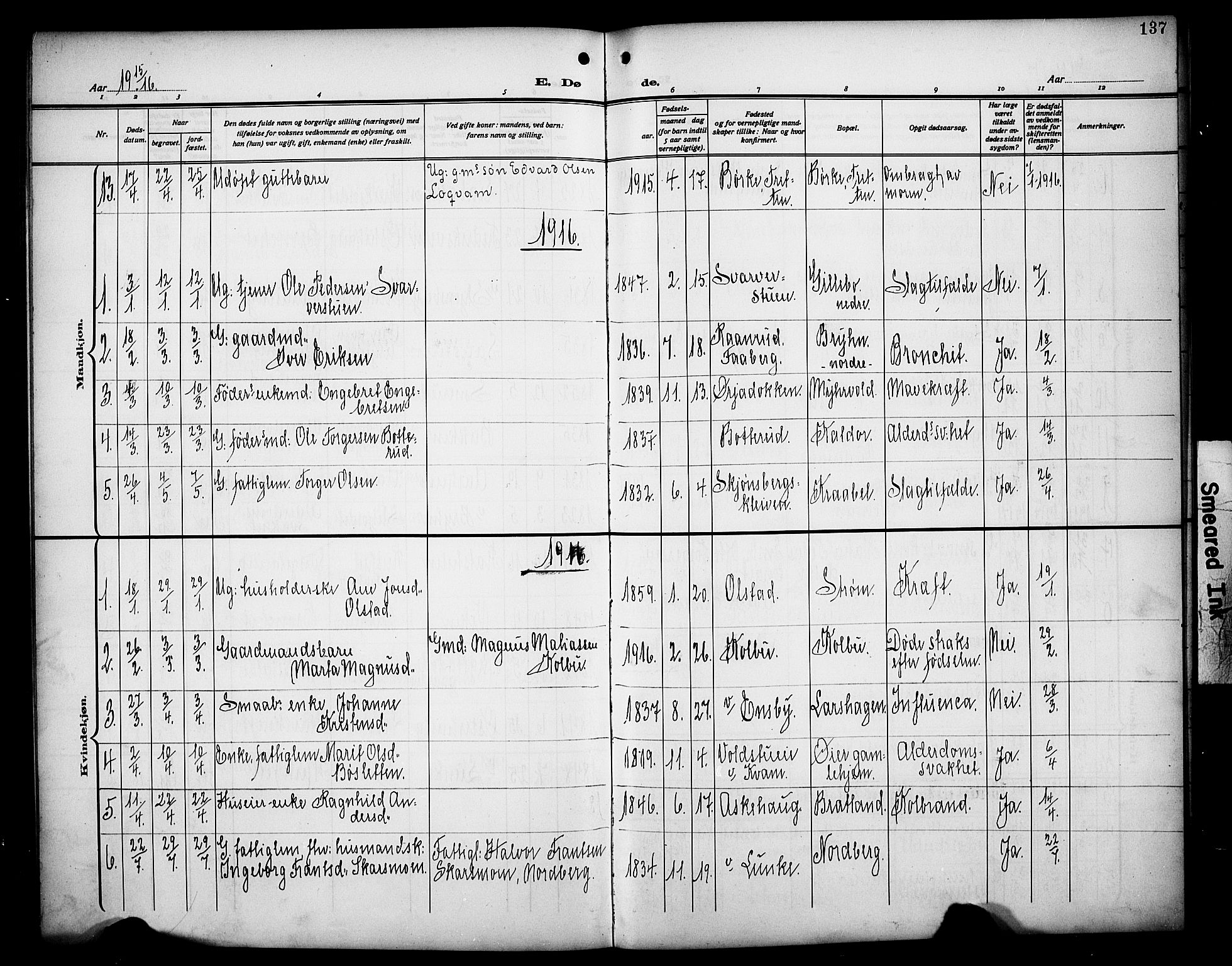 Øyer prestekontor, AV/SAH-PREST-084/H/Ha/Hab/L0007: Parish register (copy) no. 7, 1913-1928, p. 137