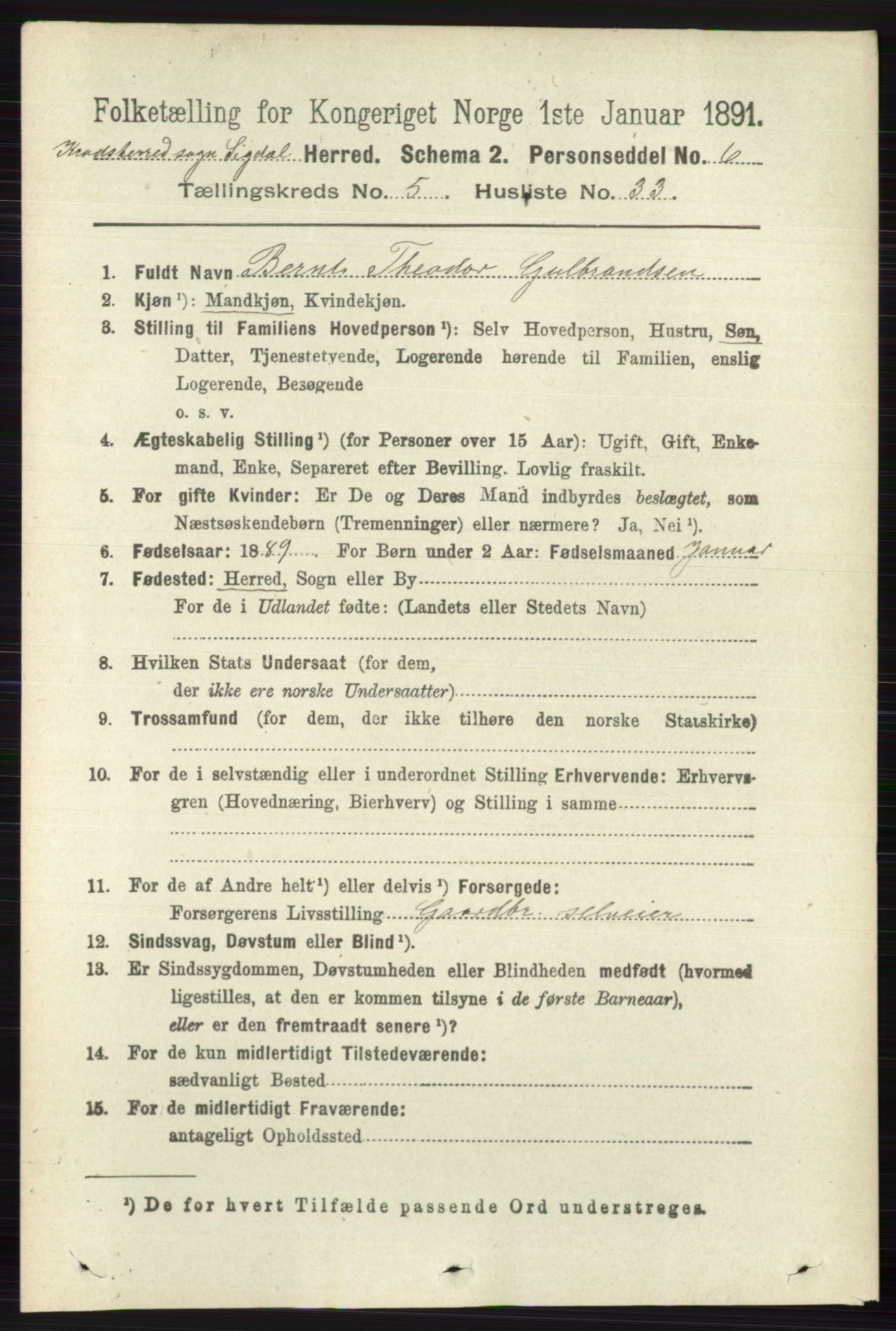 RA, 1891 census for 0621 Sigdal, 1891, p. 6494