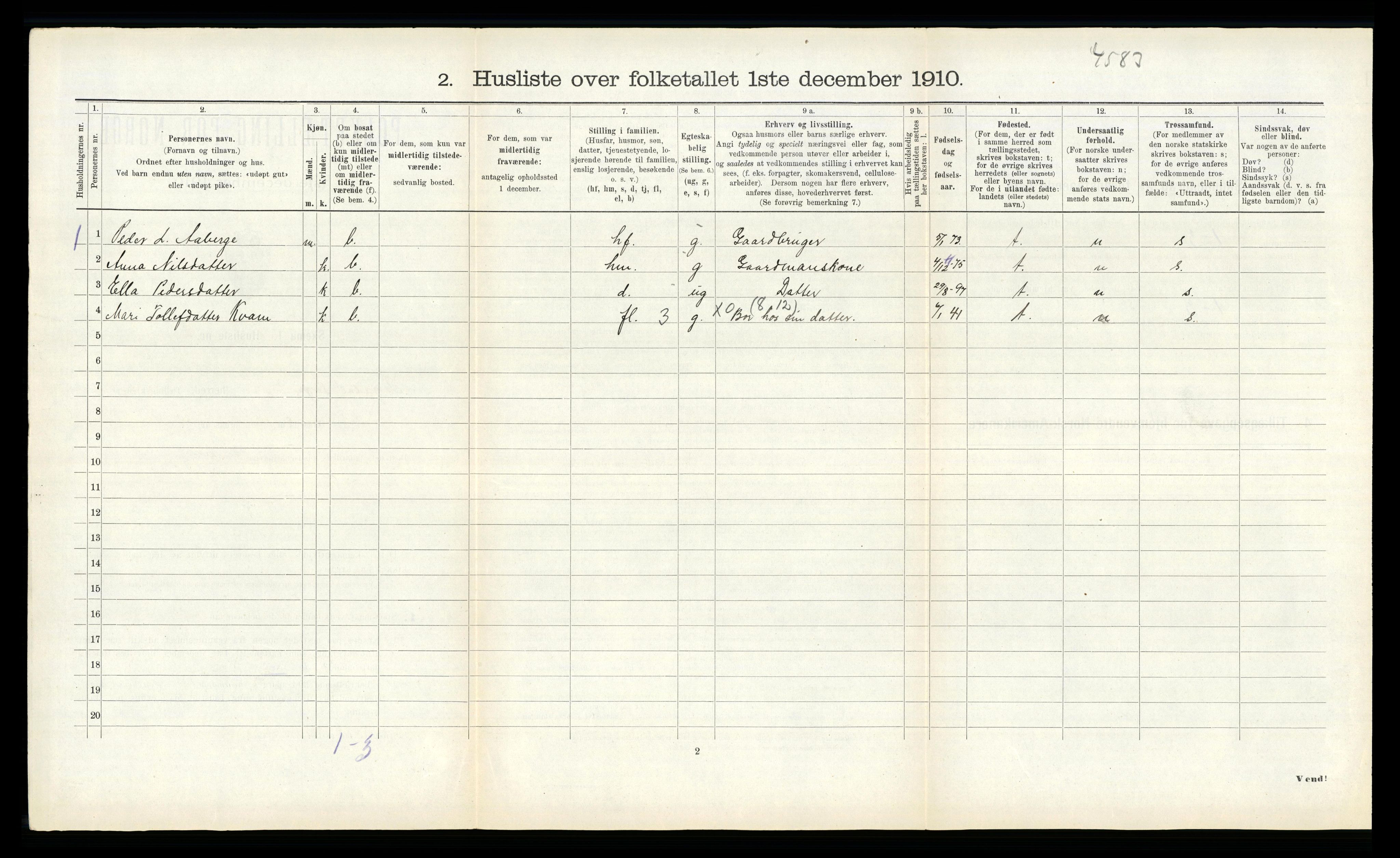 RA, 1910 census for Sogndal, 1910, p. 143