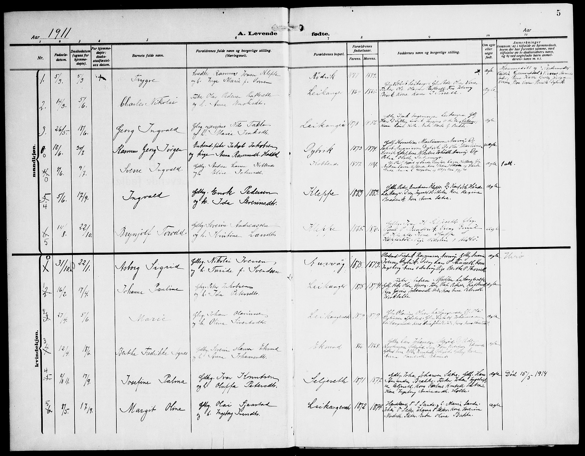 Ministerialprotokoller, klokkerbøker og fødselsregistre - Møre og Romsdal, AV/SAT-A-1454/508/L0096: Parish register (official) no. 508A03, 1911-1920, p. 5