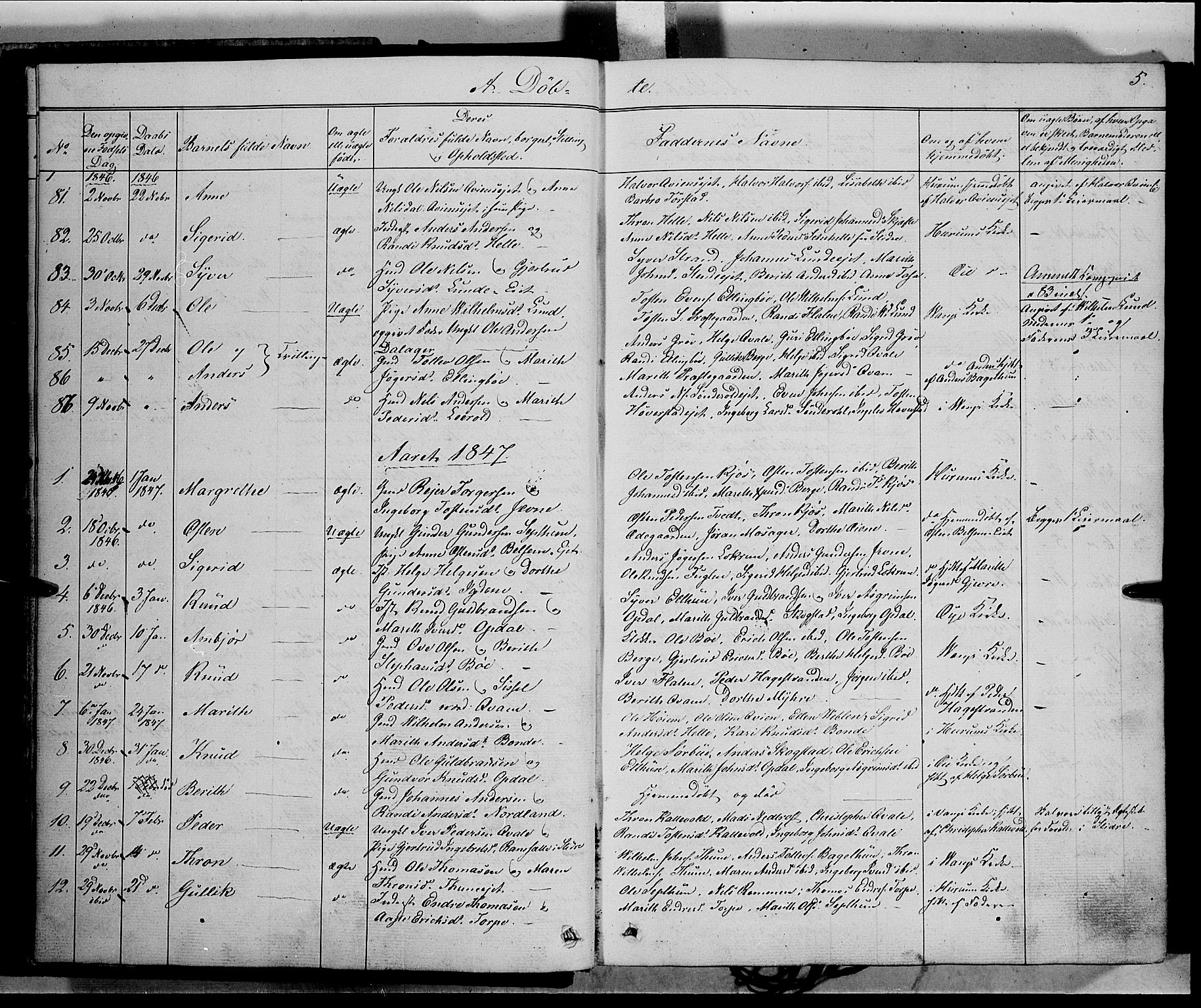 Vang prestekontor, Valdres, SAH/PREST-140/H/Ha/L0006: Parish register (official) no. 6, 1846-1864, p. 5