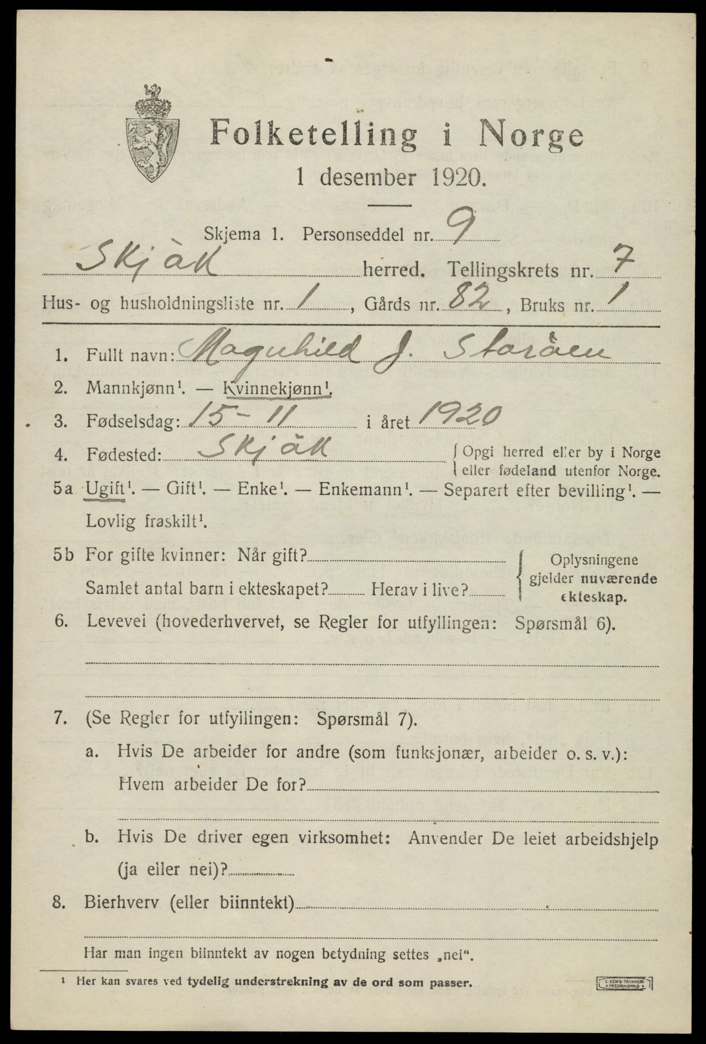 SAH, 1920 census for Skjåk, 1920, p. 3400