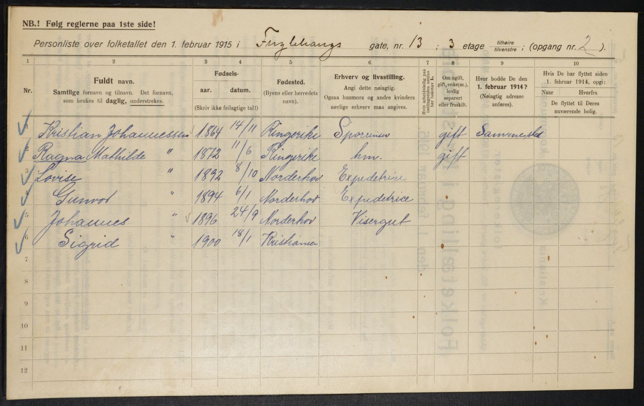 OBA, Municipal Census 1915 for Kristiania, 1915, p. 28140