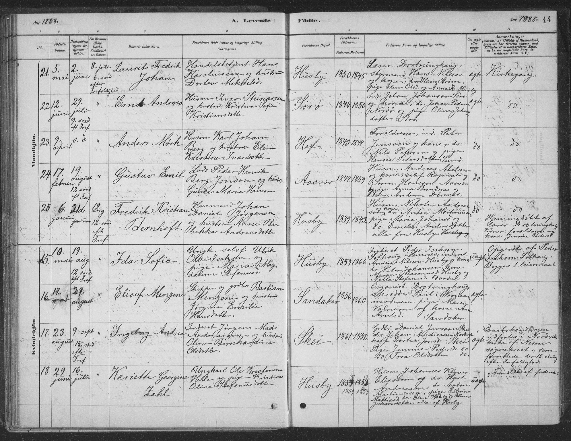 Ministerialprotokoller, klokkerbøker og fødselsregistre - Nordland, AV/SAT-A-1459/835/L0532: Parish register (copy) no. 835C04, 1880-1905, p. 44