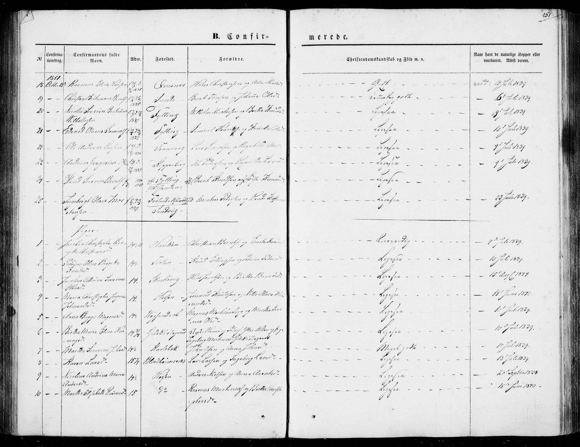 Ministerialprotokoller, klokkerbøker og fødselsregistre - Møre og Romsdal, AV/SAT-A-1454/528/L0397: Parish register (official) no. 528A08, 1848-1858, p. 151