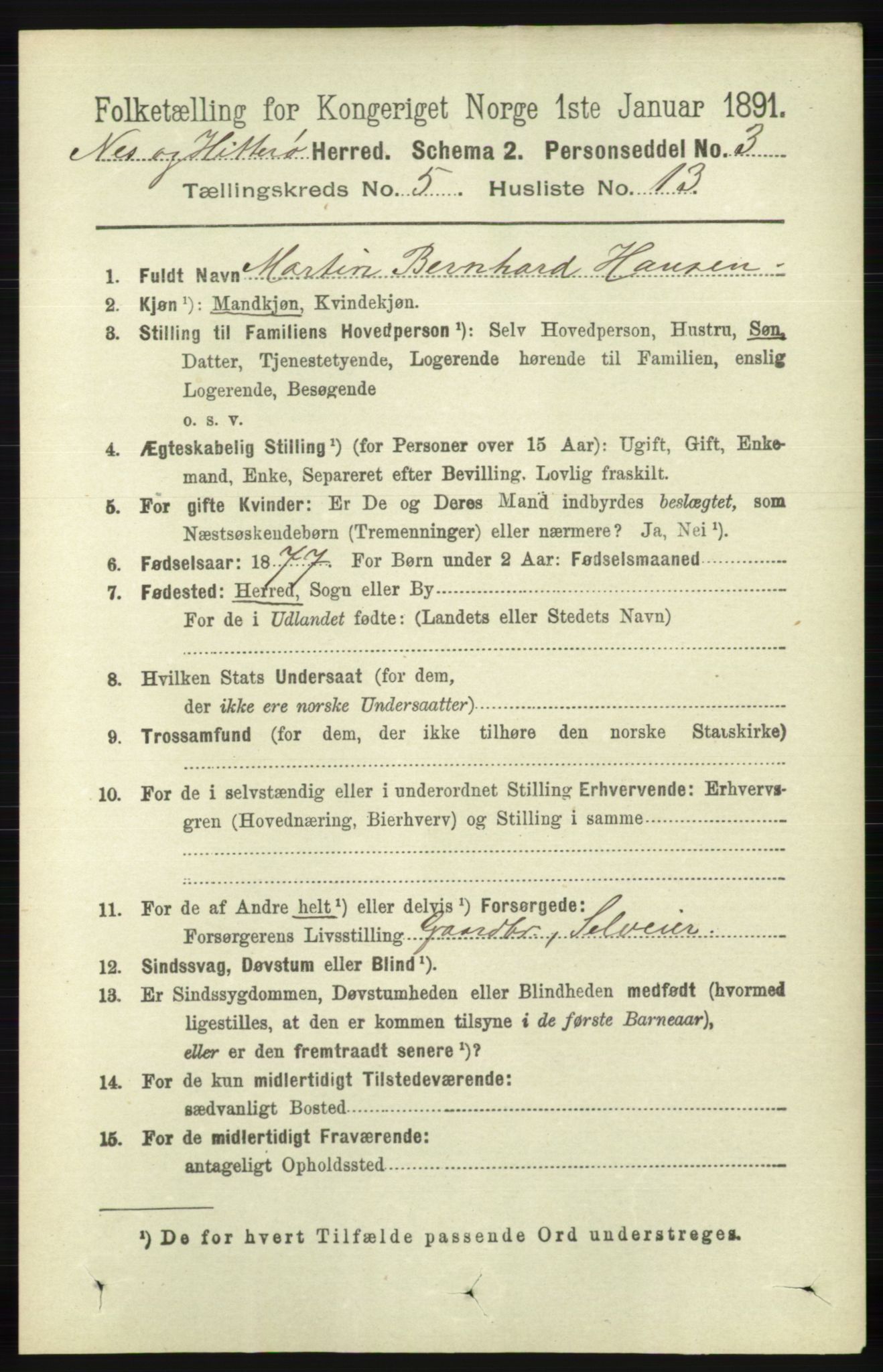 RA, 1891 census for 1043 Hidra og Nes, 1891, p. 1906