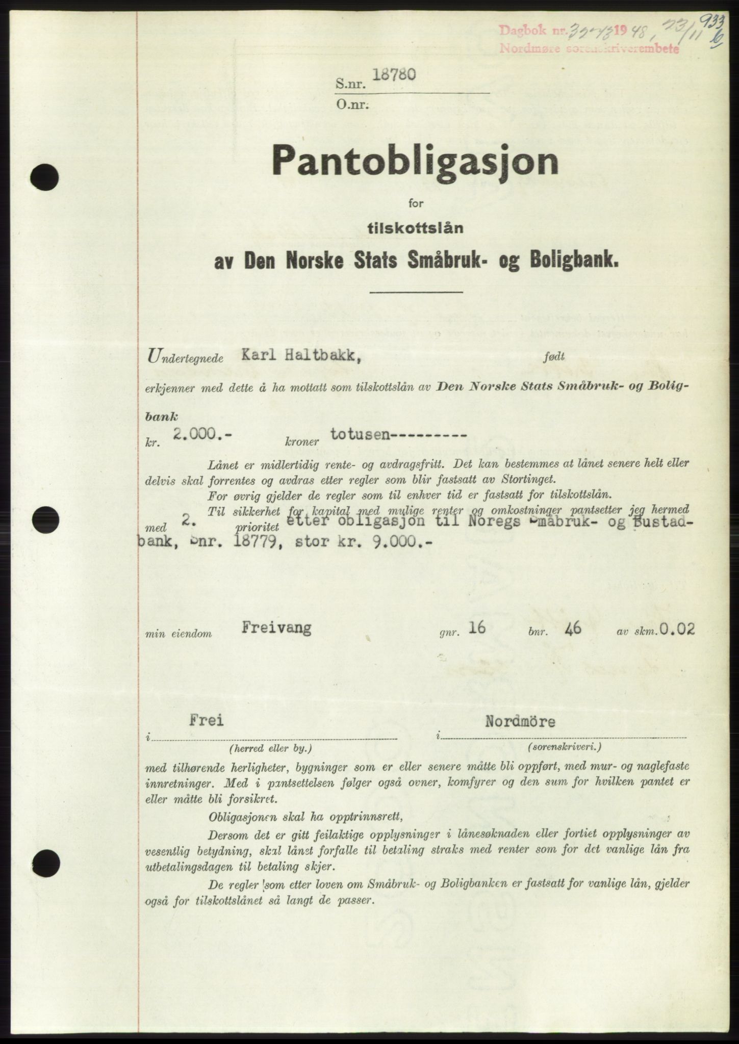 Nordmøre sorenskriveri, AV/SAT-A-4132/1/2/2Ca: Mortgage book no. B100, 1948-1949, Diary no: : 3273/1948