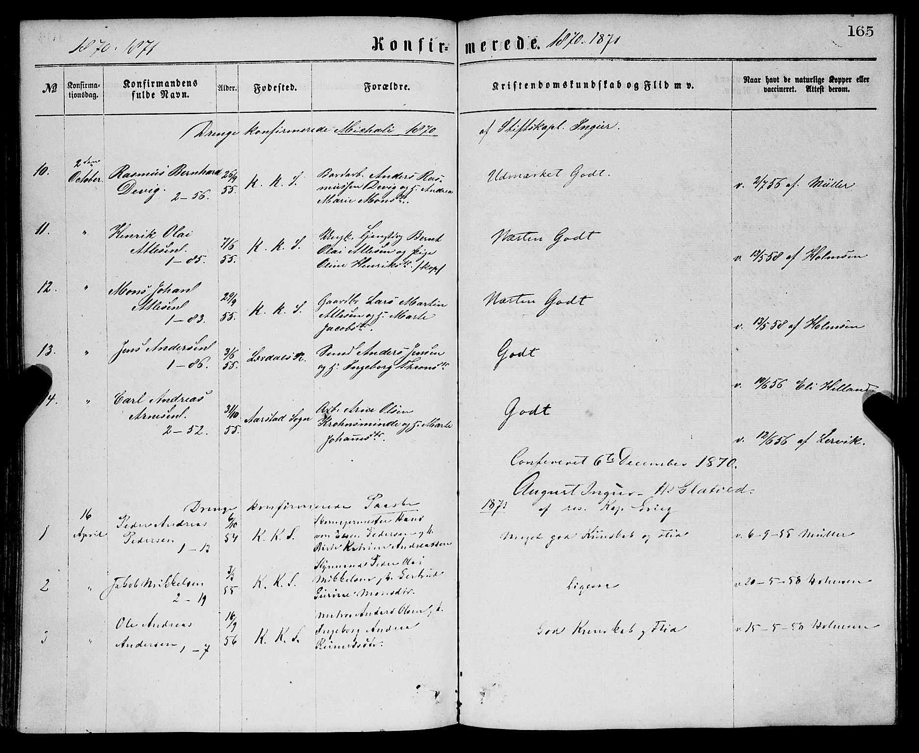 Sandviken Sokneprestembete, SAB/A-77601/H/Ha/L0001: Parish register (official) no. A 1, 1867-1877, p. 165