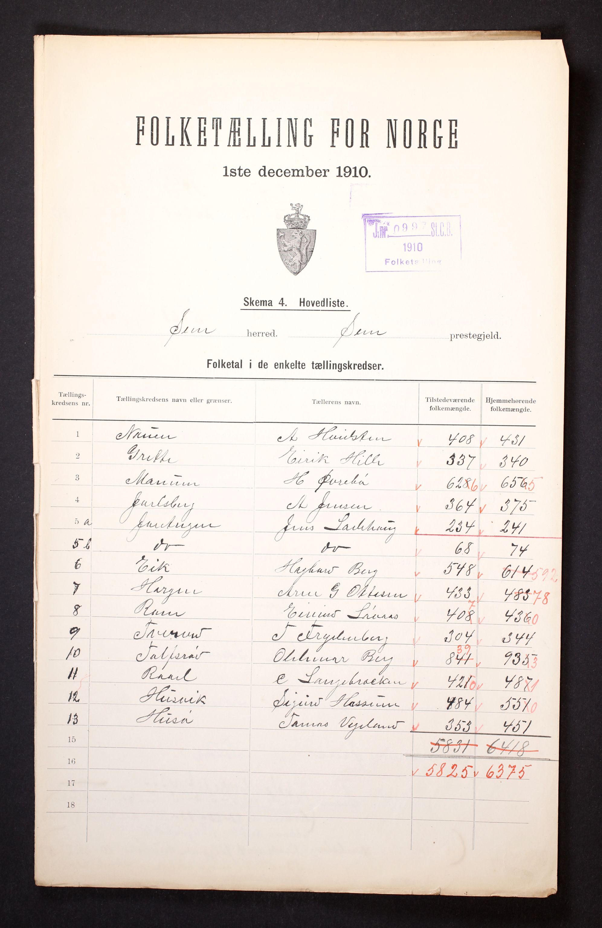 RA, 1910 census for Sem, 1910, p. 2