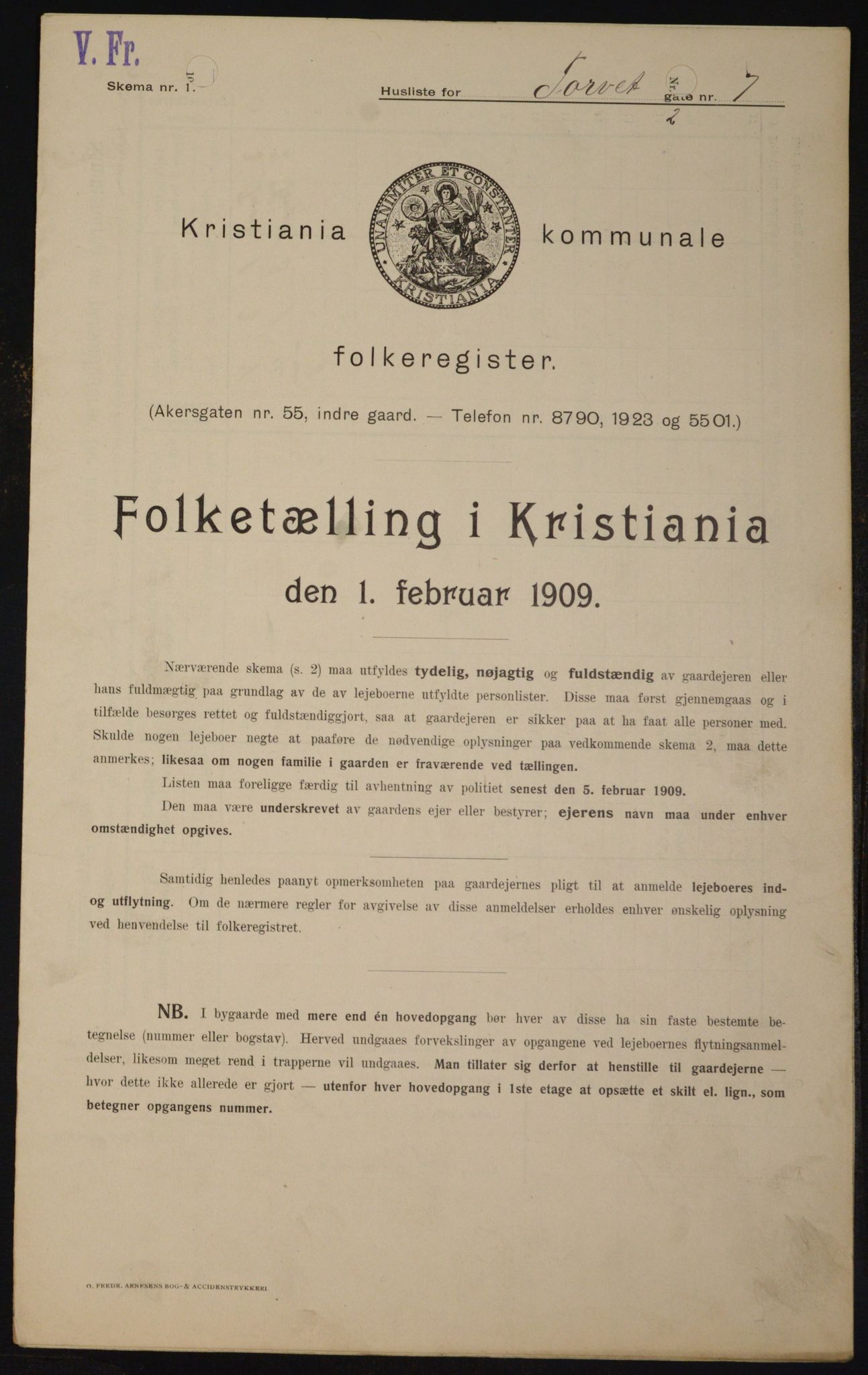 OBA, Municipal Census 1909 for Kristiania, 1909, p. 93698