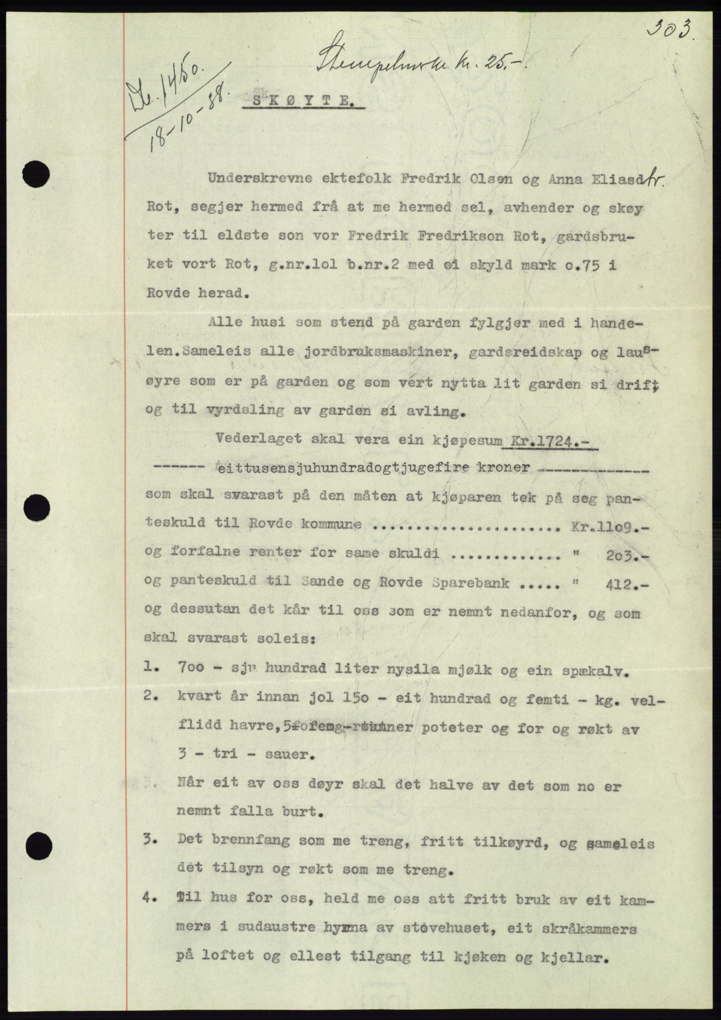 Søre Sunnmøre sorenskriveri, AV/SAT-A-4122/1/2/2C/L0066: Mortgage book no. 60, 1938-1938, Diary no: : 1450/1938