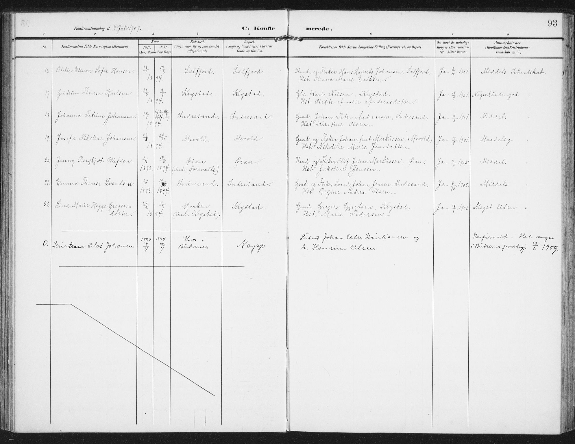 Ministerialprotokoller, klokkerbøker og fødselsregistre - Nordland, SAT/A-1459/885/L1206: Parish register (official) no. 885A07, 1905-1915, p. 93
