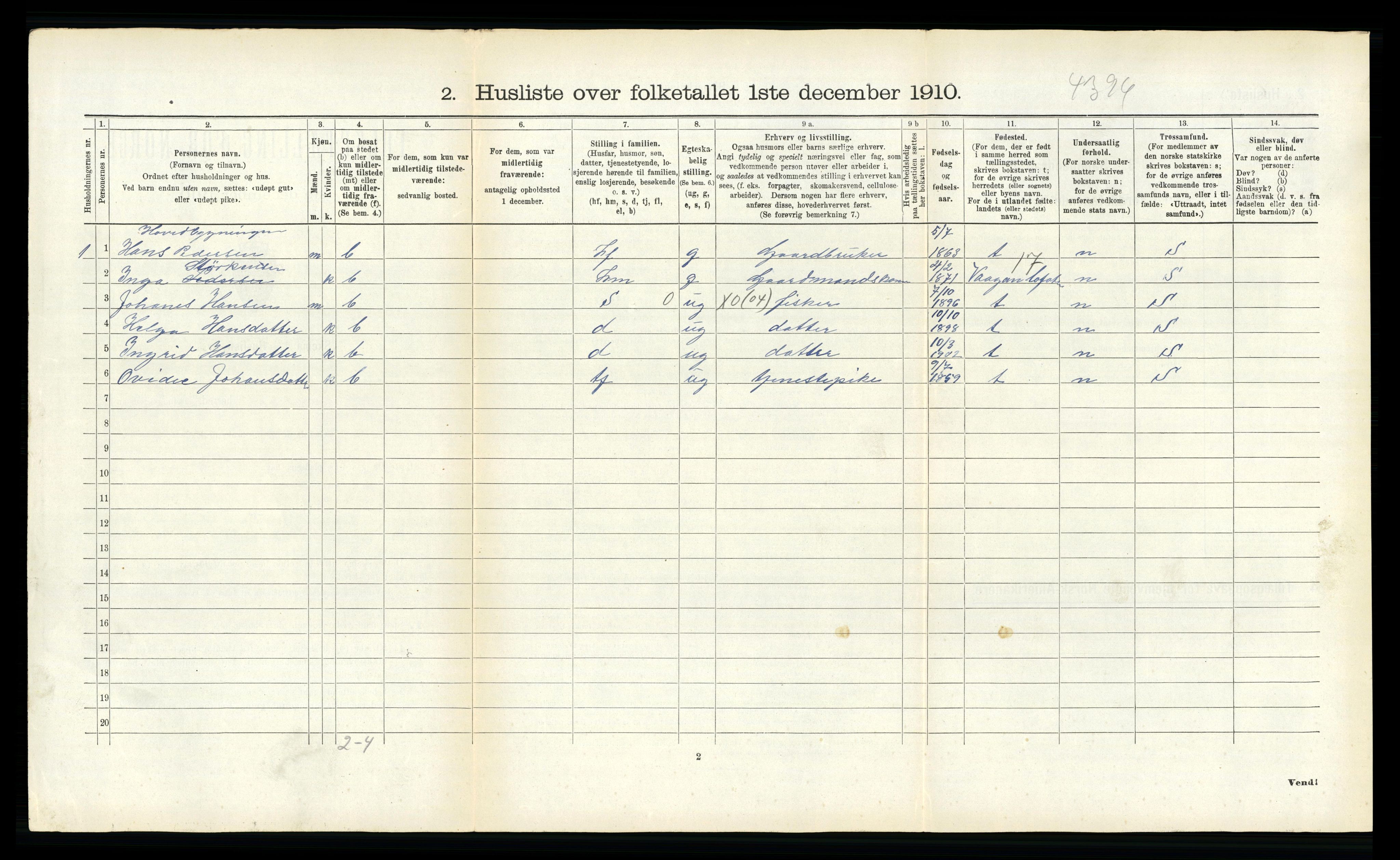 RA, 1910 census for Gildeskål, 1910, p. 1296