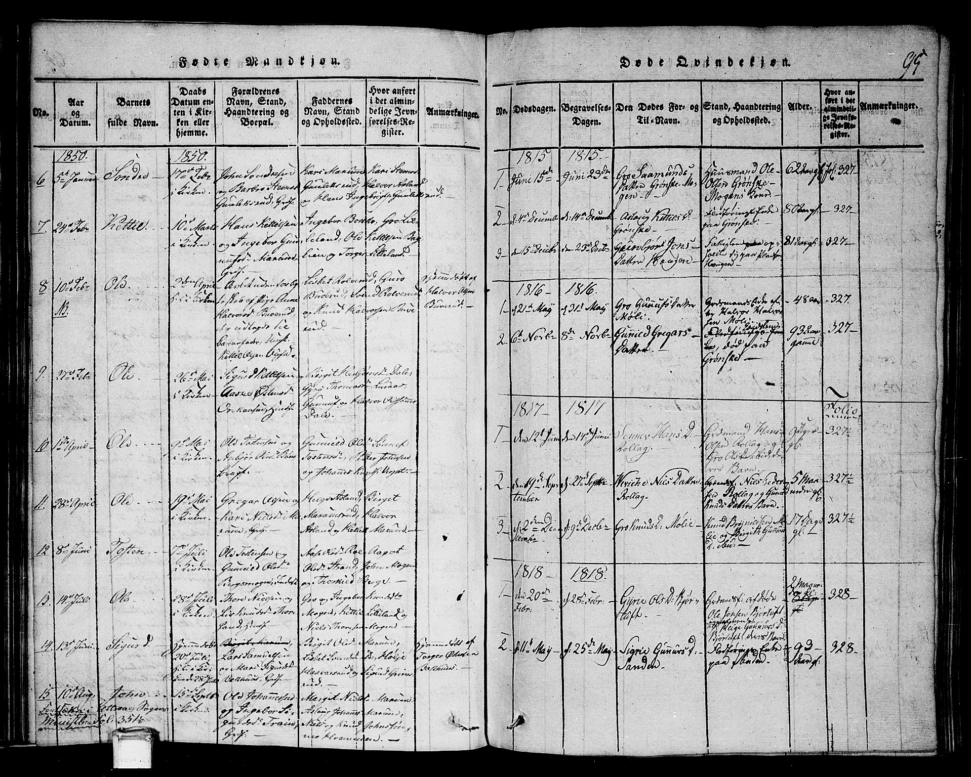 Tinn kirkebøker, SAKO/A-308/G/Gb/L0001: Parish register (copy) no. II 1 /1, 1815-1850, p. 95