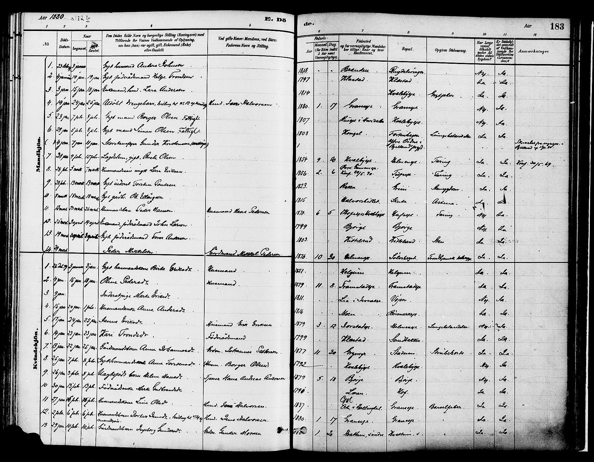 Gran prestekontor, SAH/PREST-112/H/Ha/Haa/L0014: Parish register (official) no. 14, 1880-1889, p. 183