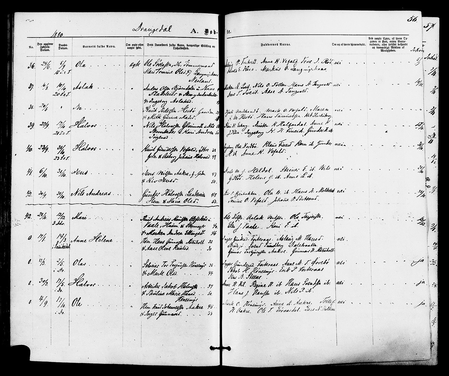 Drangedal kirkebøker, SAKO/A-258/F/Fa/L0009: Parish register (official) no. 9 /1, 1872-1884, p. 56
