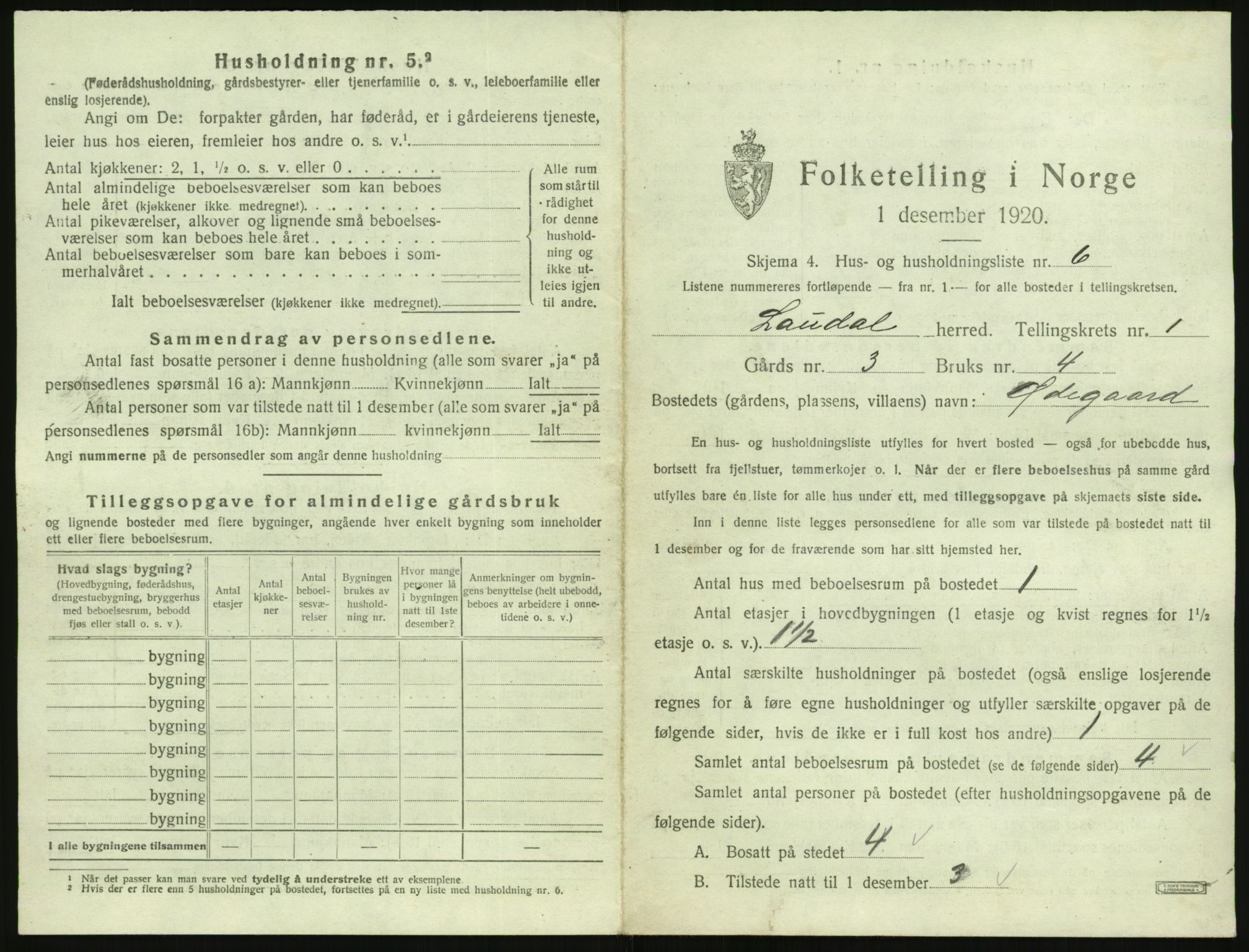 SAK, 1920 census for Laudal, 1920, p. 36