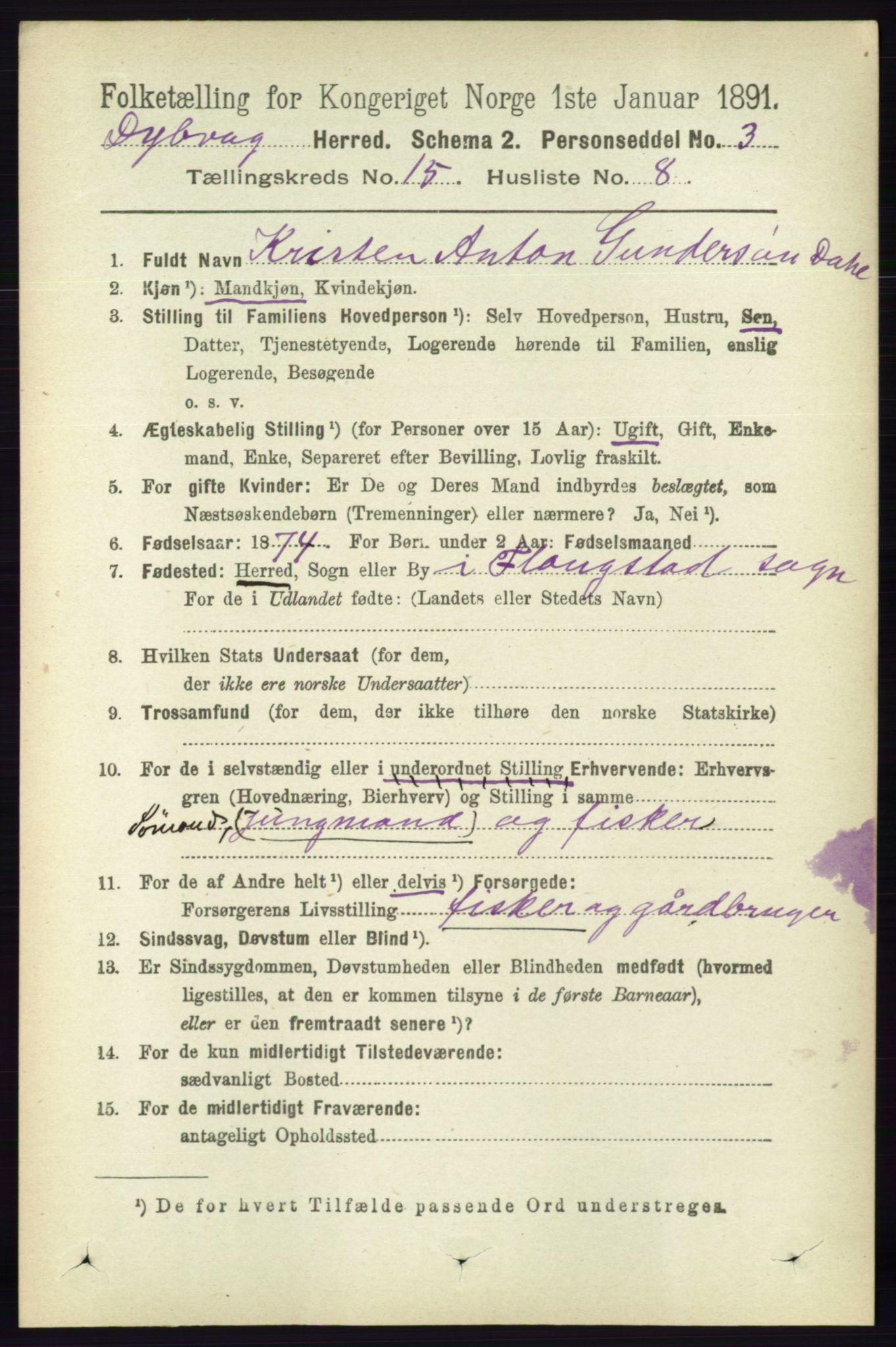 RA, 1891 census for 0915 Dypvåg, 1891, p. 6161