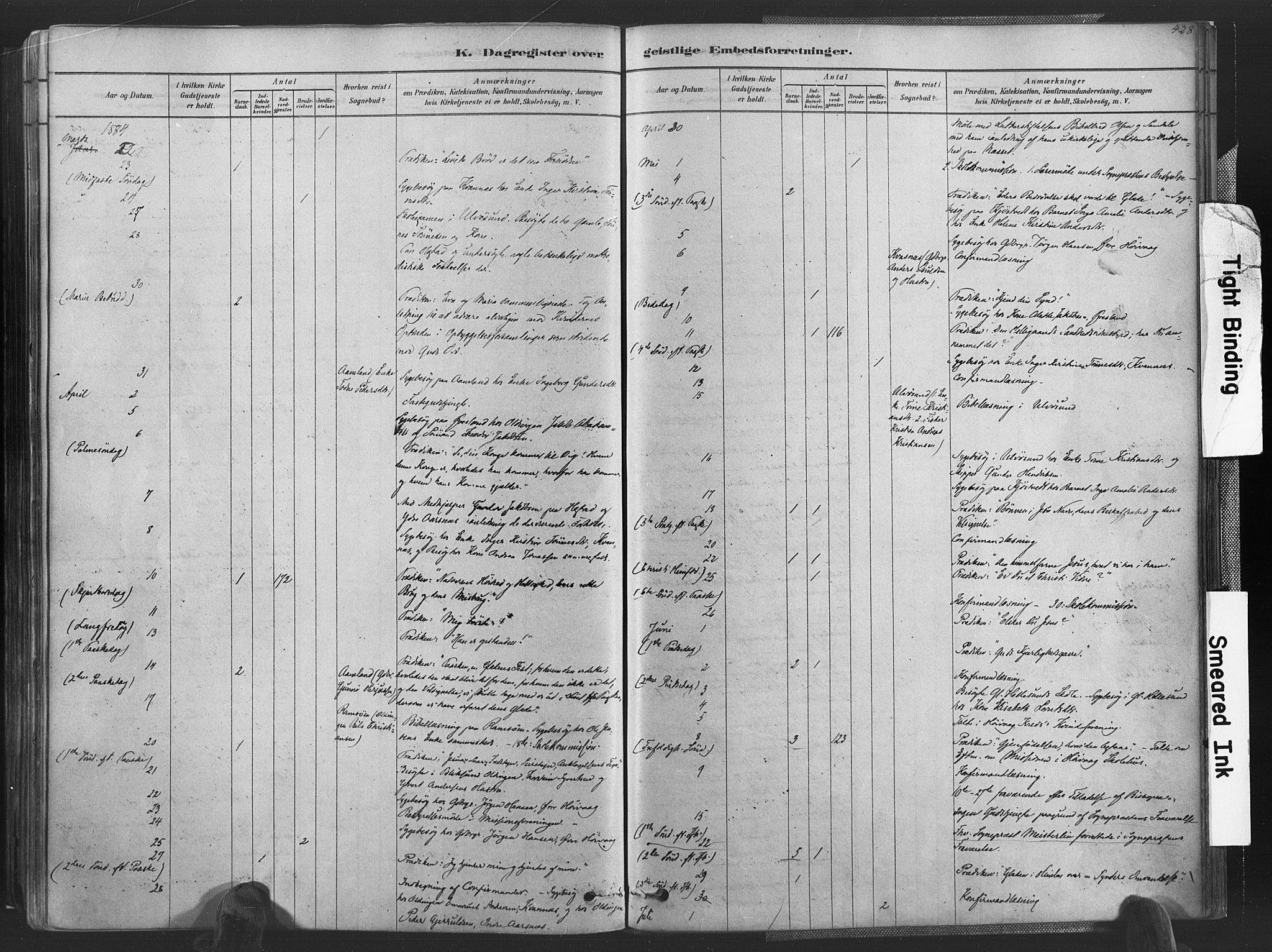 Høvåg sokneprestkontor, AV/SAK-1111-0025/F/Fa/L0005: Parish register (official) no. A 5, 1878-1893, p. 428