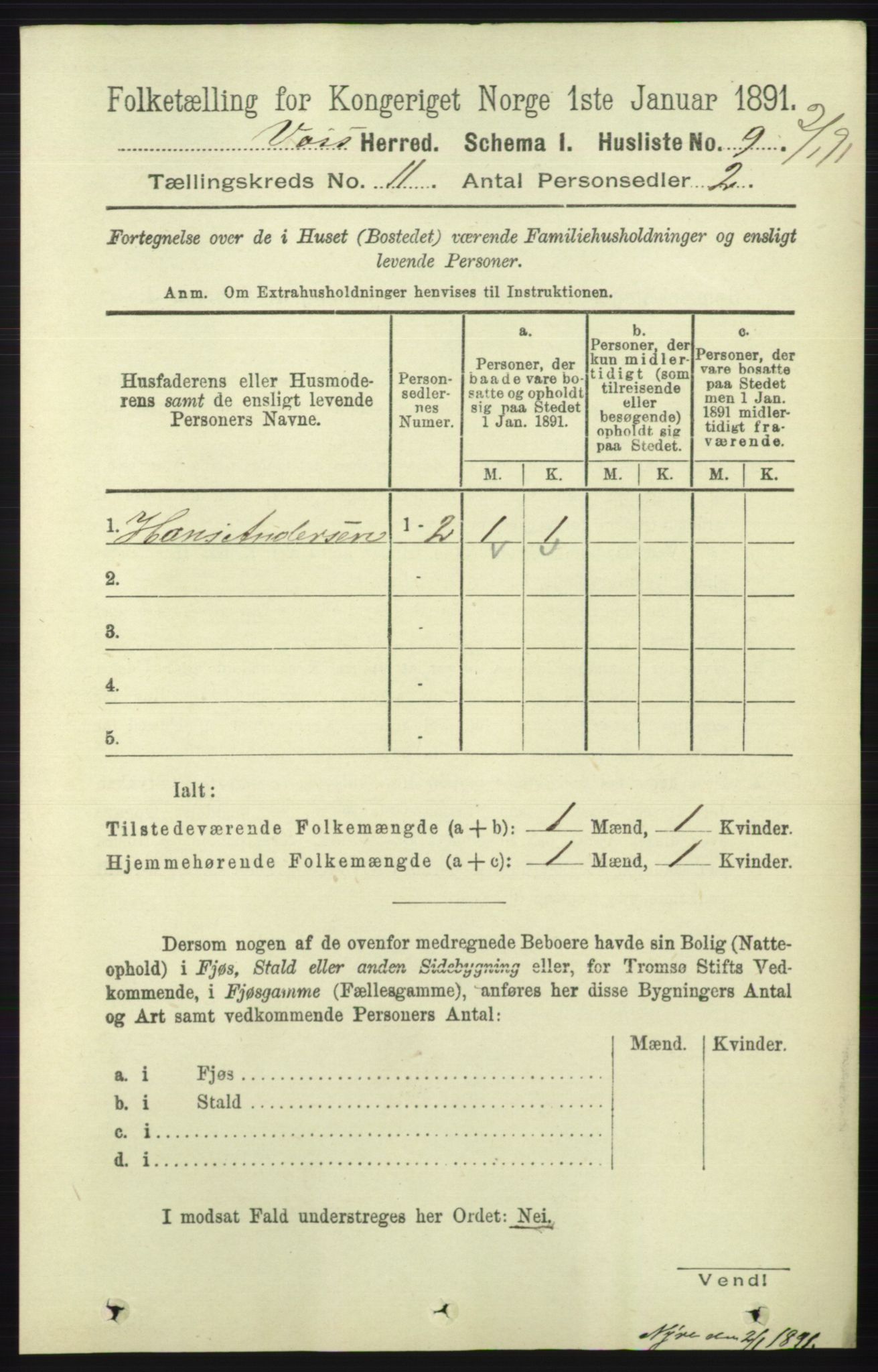 RA, 1891 census for 1235 Voss, 1891, p. 5733