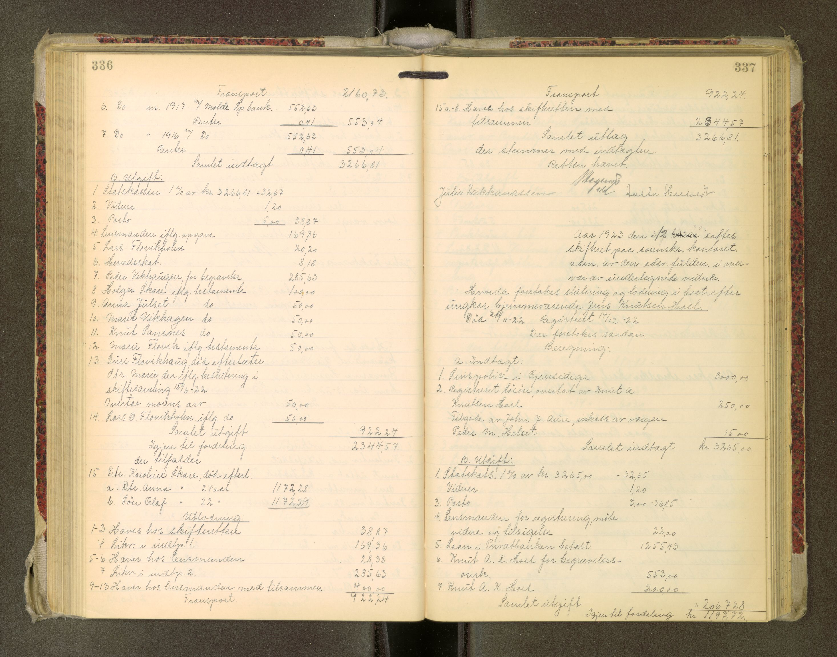 Romsdal sorenskriveri, AV/SAT-A-4149/1/3/3A/L0022: Skifteutlodnings Protokoll, 1920-1924, p. 336-337