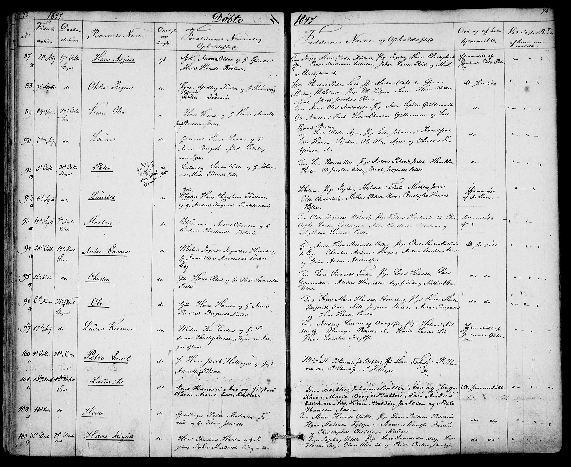 Sem kirkebøker, AV/SAKO-A-5/F/Fa/L0006: Parish register (official) no. I 6, 1843-1855, p. 73-74