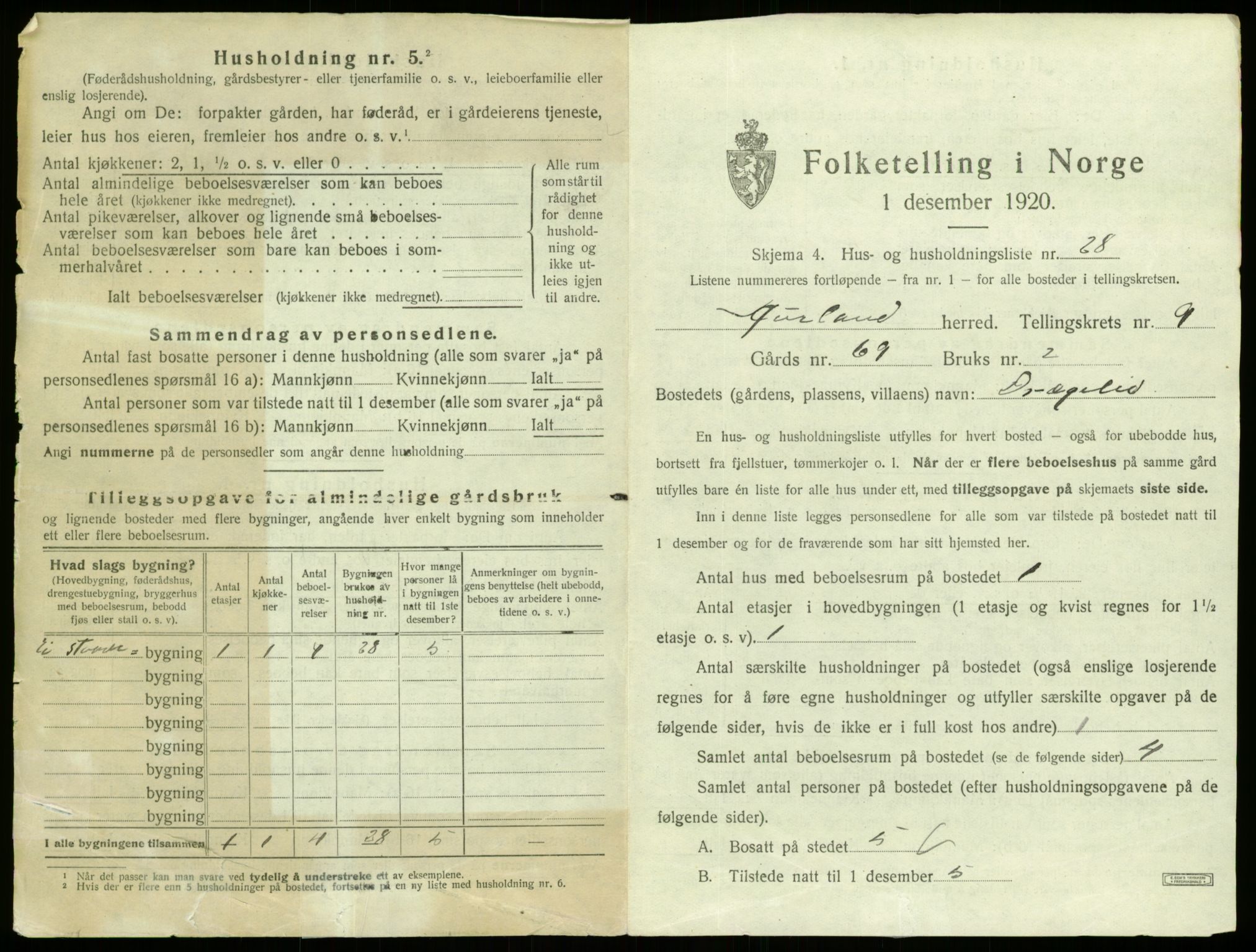 SAB, 1920 census for Aurland, 1920, p. 731