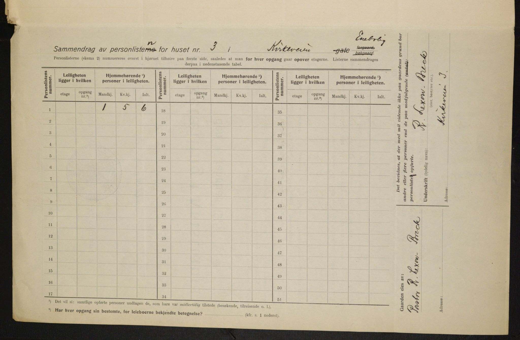 OBA, Municipal Census 1915 for Kristiania, 1915, p. 50416