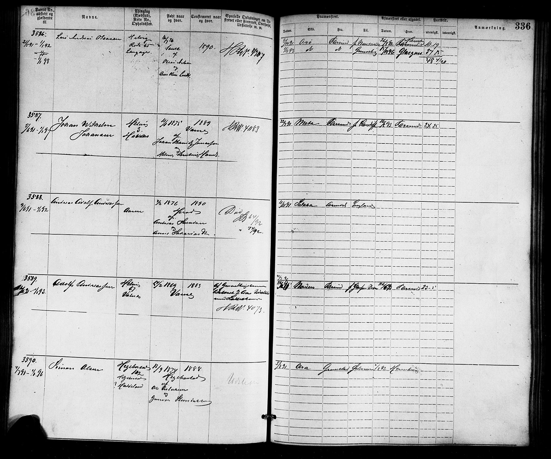 Farsund mønstringskrets, SAK/2031-0017/F/Fa/L0006: Annotasjonsrulle nr 1911-3805 med register, Z-3, 1877-1894, p. 372