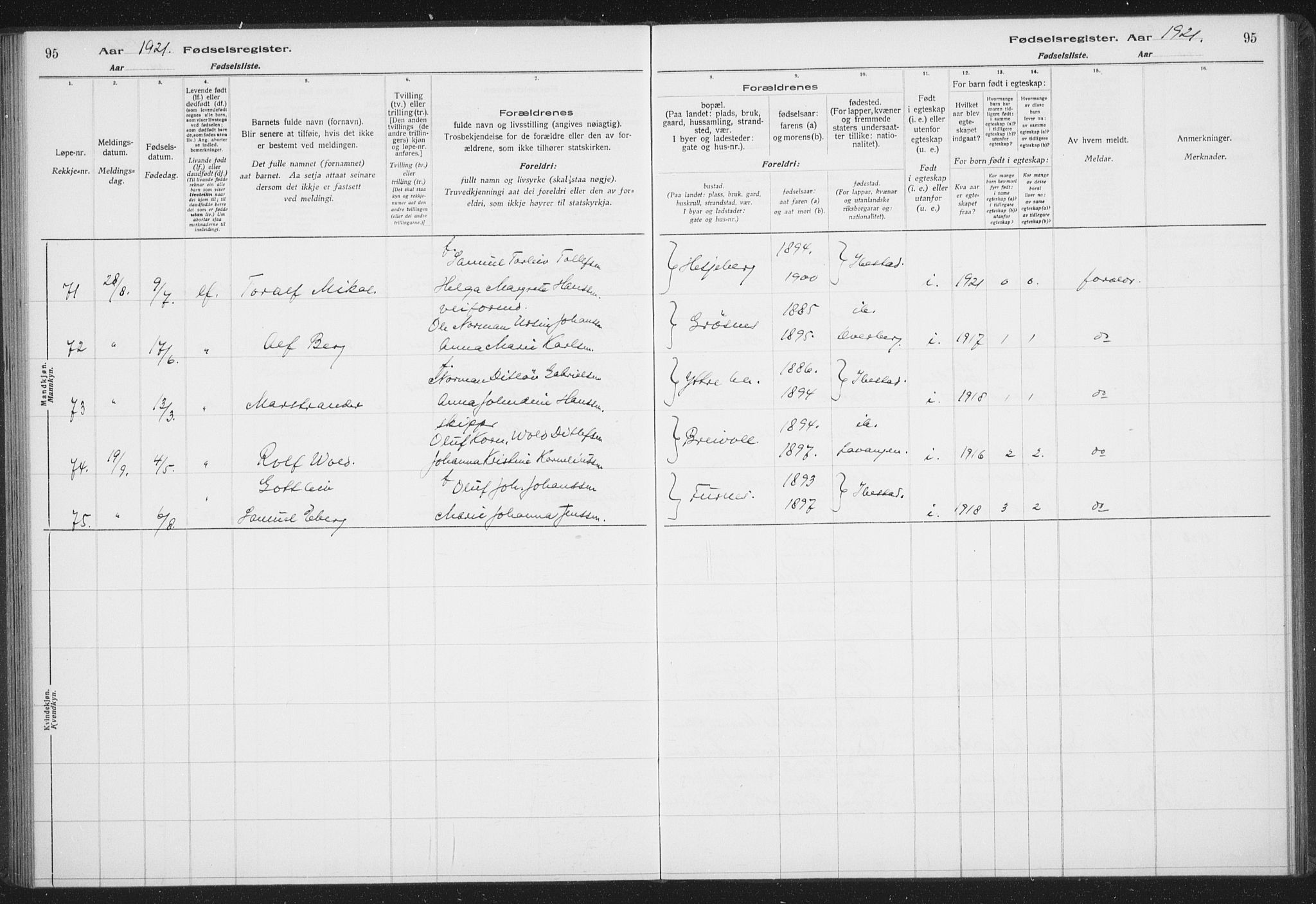 Ibestad sokneprestembete, AV/SATØ-S-0077/I/Ic/L0061: Birth register no. 61, 1917-1929, p. 95