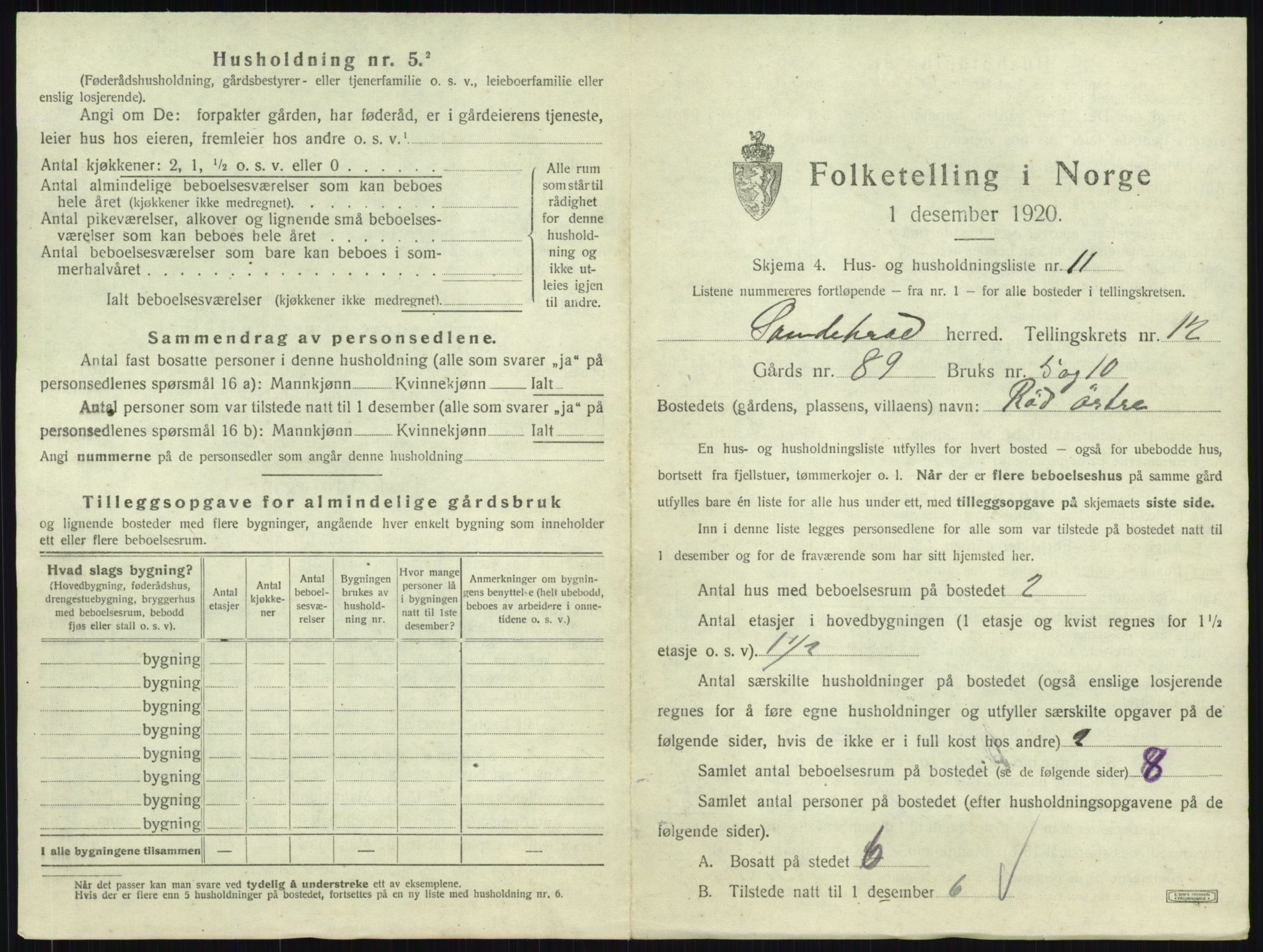 SAKO, 1920 census for Sandeherred, 1920, p. 2596