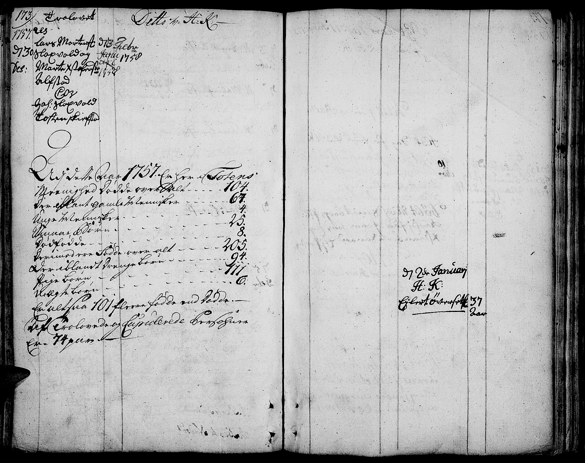 Toten prestekontor, SAH/PREST-102/H/Ha/Haa/L0004: Parish register (official) no. 4, 1751-1761, p. 173