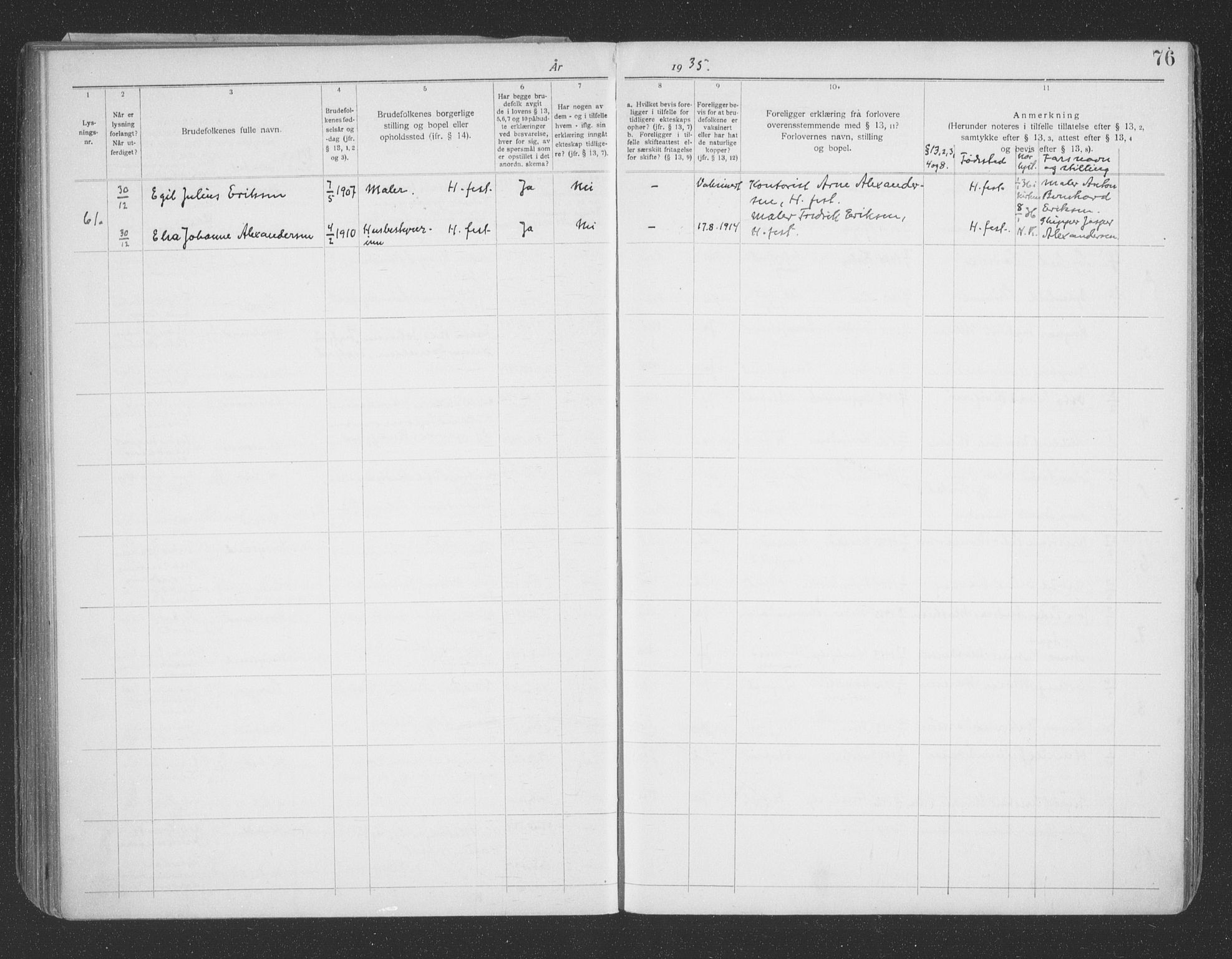 Hammerfest sokneprestkontor, AV/SATØ-S-1347/I/Ib/L0073: Banns register no. 73, 1921-1939, p. 76