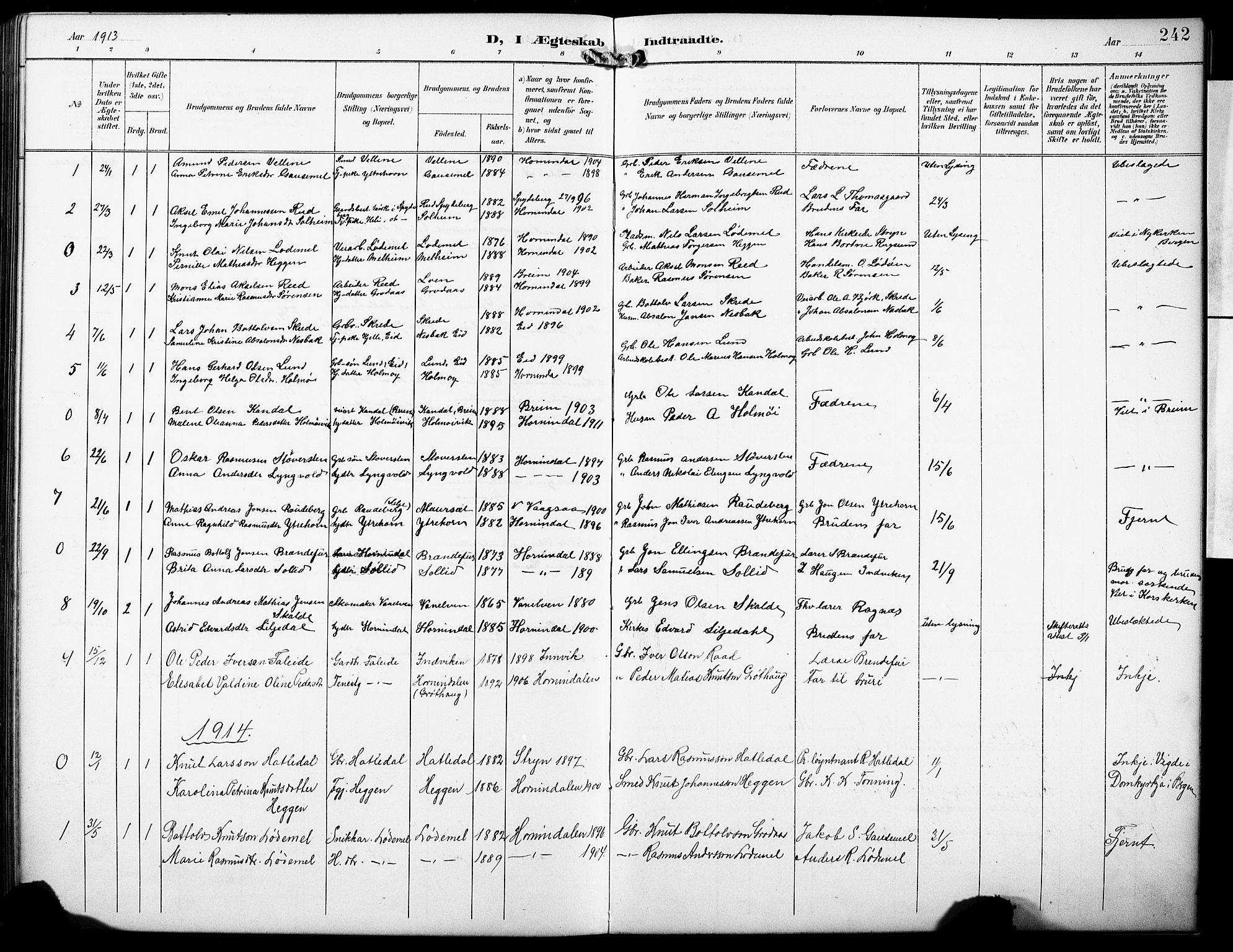 Hornindal sokneprestembete, AV/SAB-A-82401/H/Hab: Parish register (copy) no. A 2, 1894-1927, p. 242