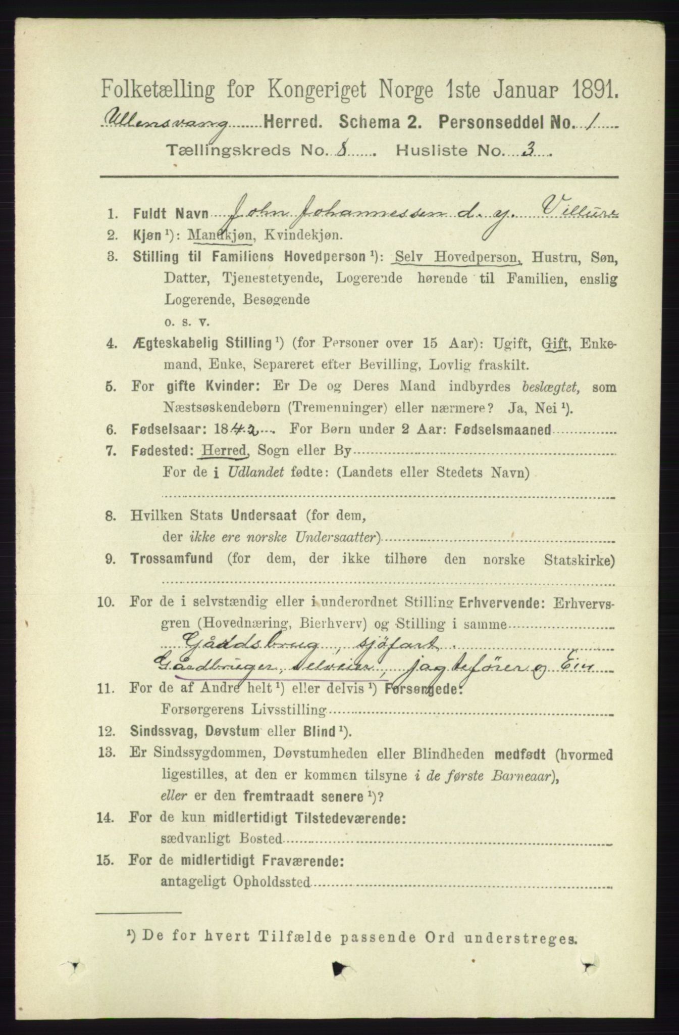 RA, 1891 census for 1230 Ullensvang, 1891, p. 2725
