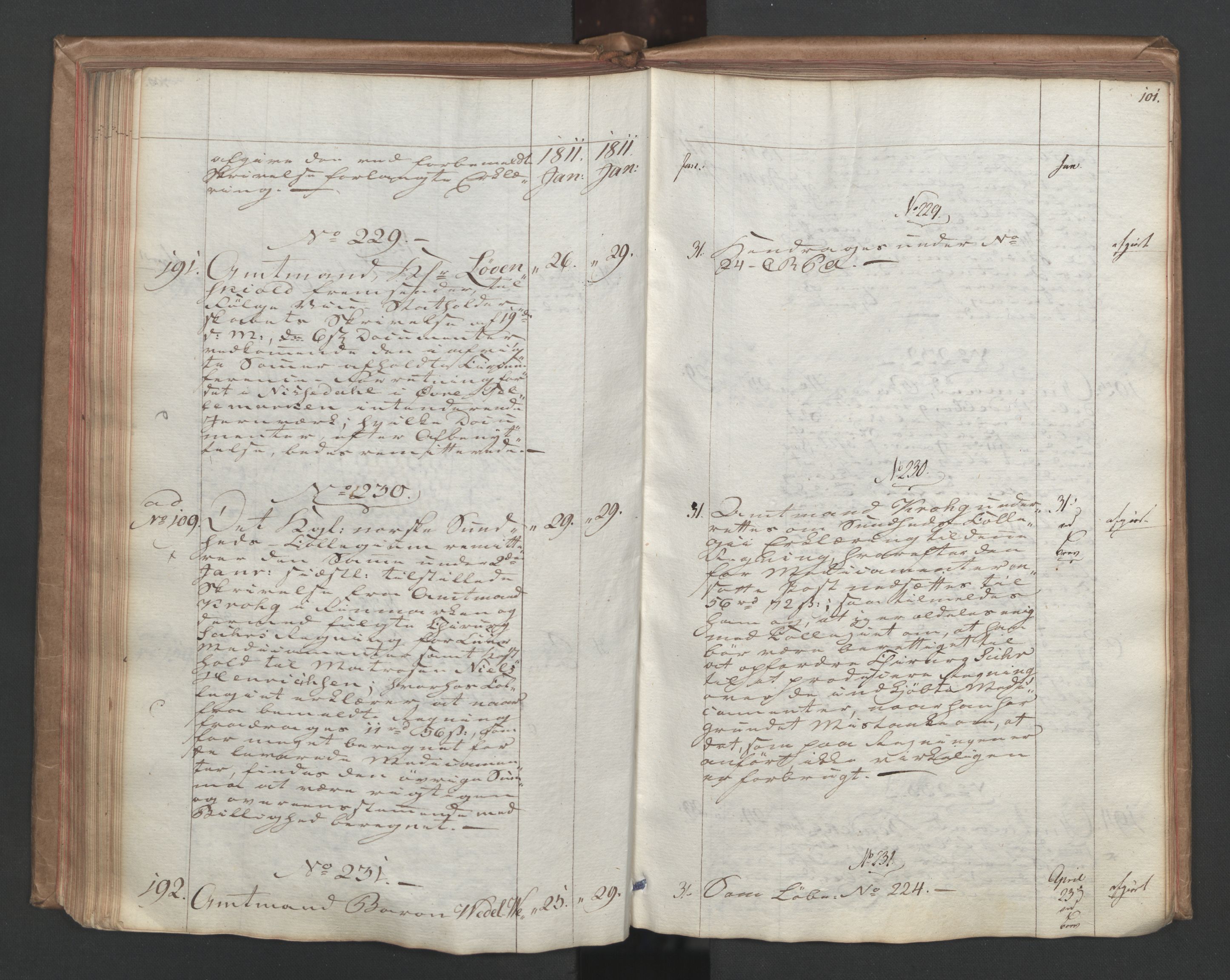 Stattholderembetet 1810-1814, 1. kontor (Kontor A), AV/RA-EA-2872/Ab/L0001: Referatprotokoll,  j.nr. 1-309,  l.nr. 1-379, 1810-1811, p. 100b-101a