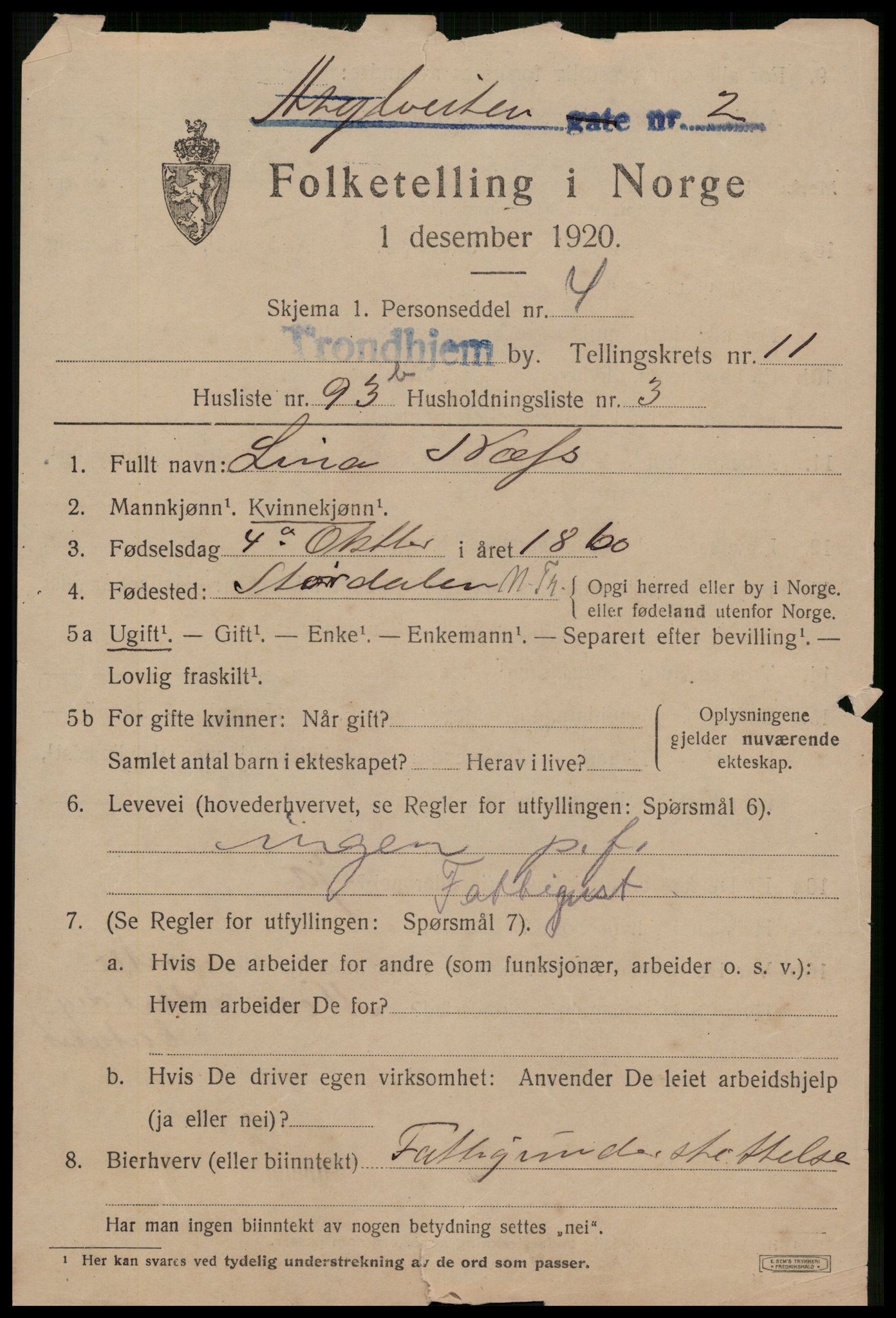 SAT, 1920 census for Trondheim, 1920, p. 47750